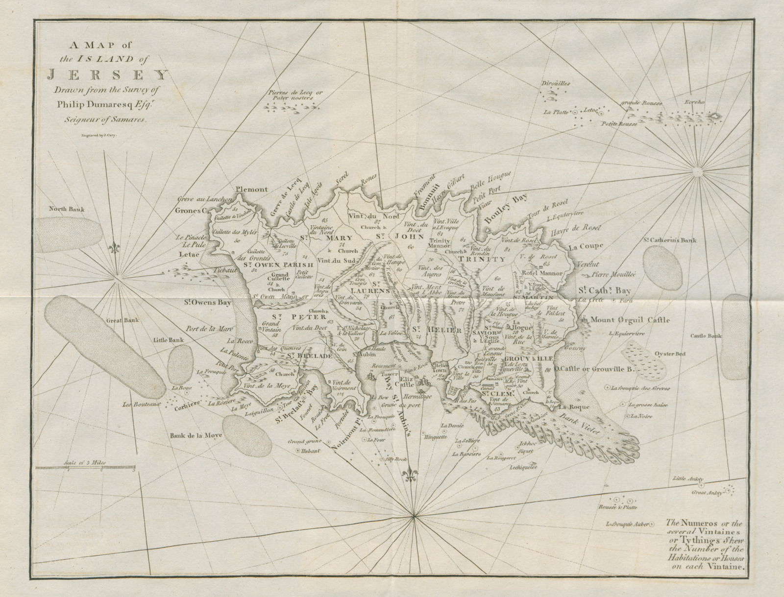 A map of the Island of Jersey by John CARY / Dumaresq. Channel Islands 1789