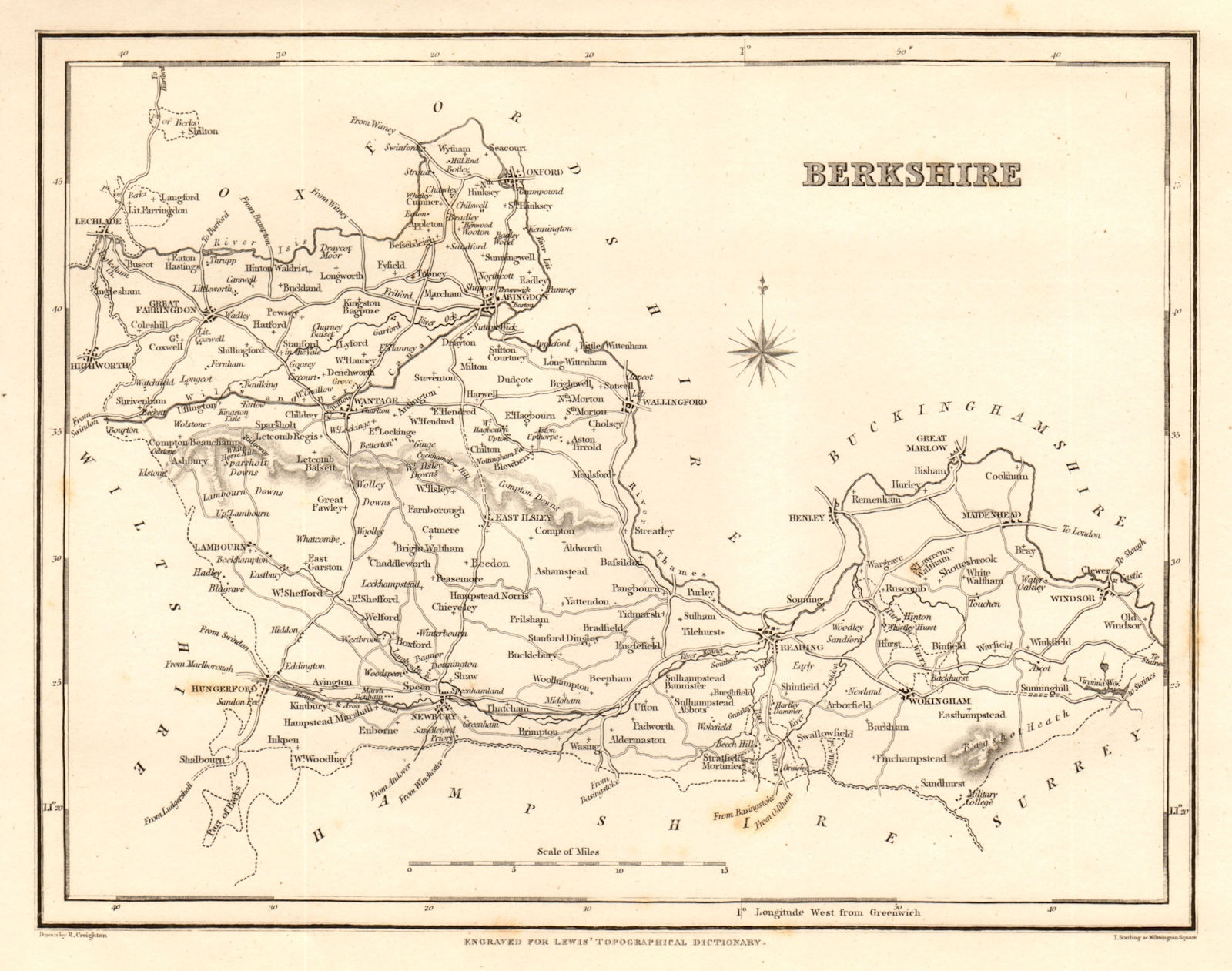 Associate Product Antique county map of BERKSHIRE by Starling & Creighton for Lewis c1840