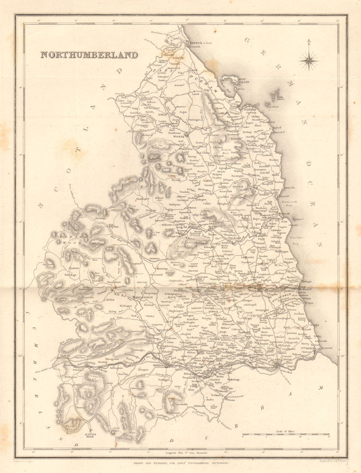 Associate Product Antique county map of NORTHUMBERLAND by Walker & Creighton for Lewis c1840