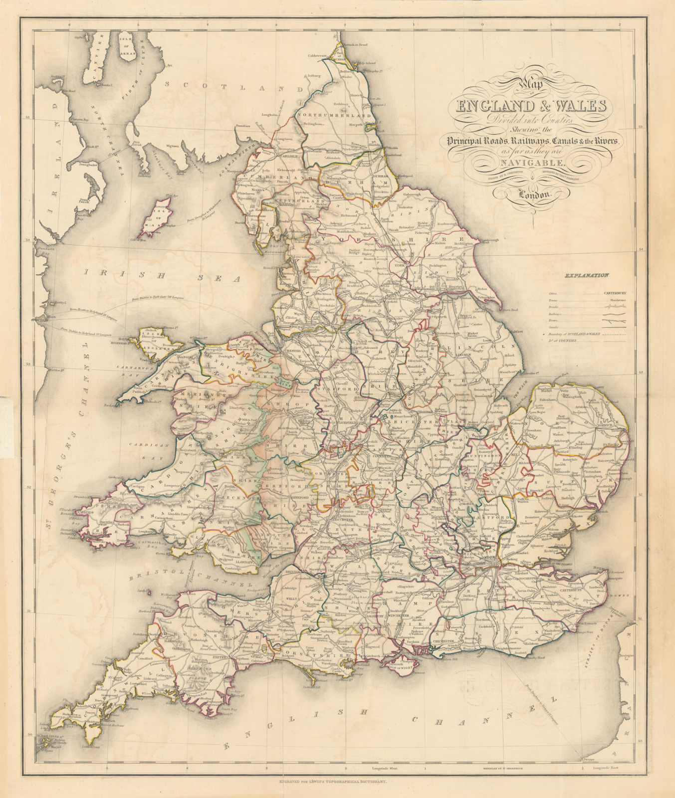 Associate Product "Map of England & Wales divided into Counties" Creighton, Starling & Lewis c1840