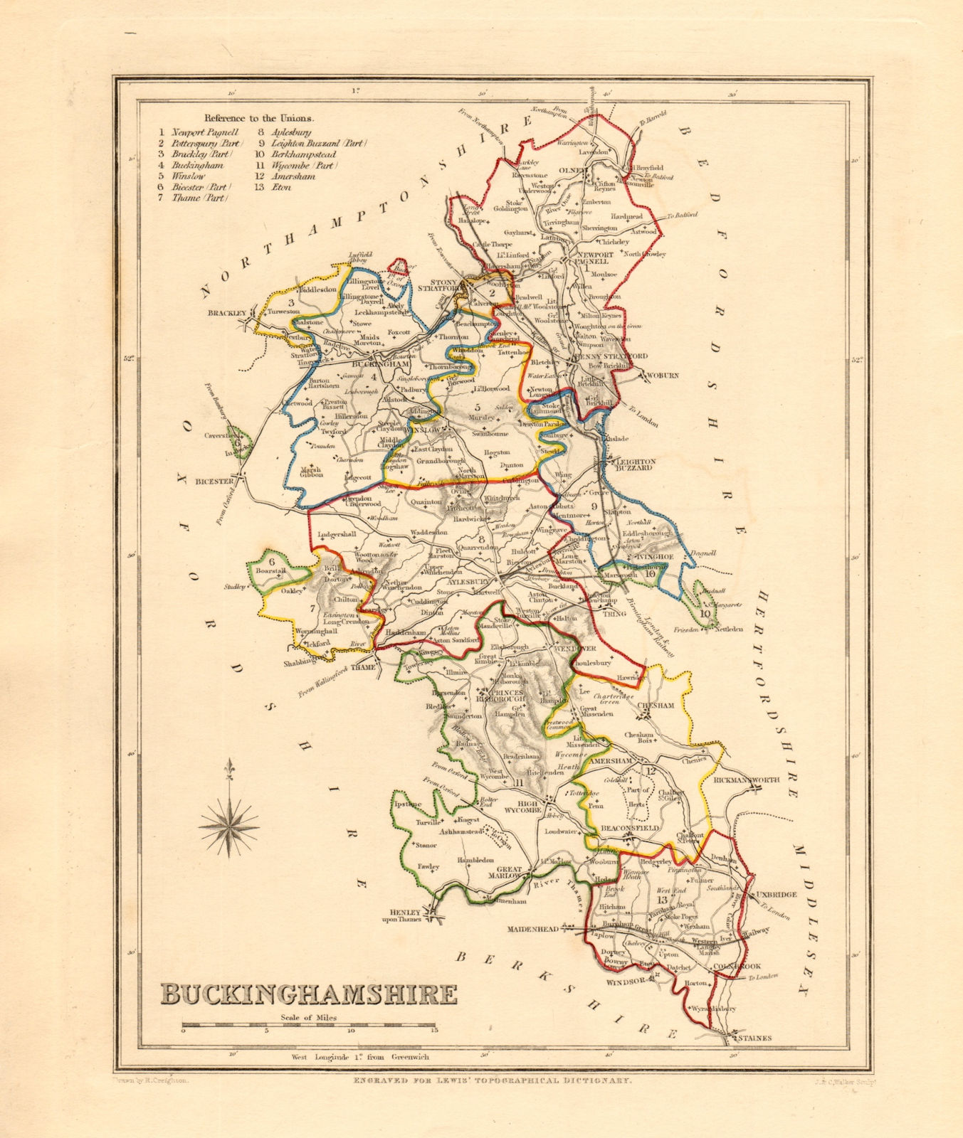 Associate Product Antique county map of BUCKINGHAMSHIRE by Creighton & Walker for Lewis c1840