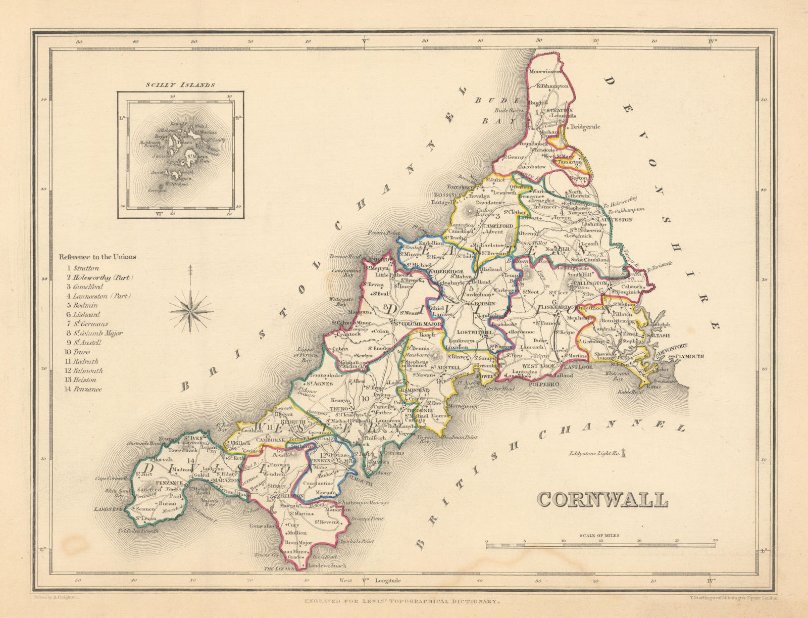 Associate Product Antique county map of CORNWALL by Creighton & Starling for Lewis c1840 old