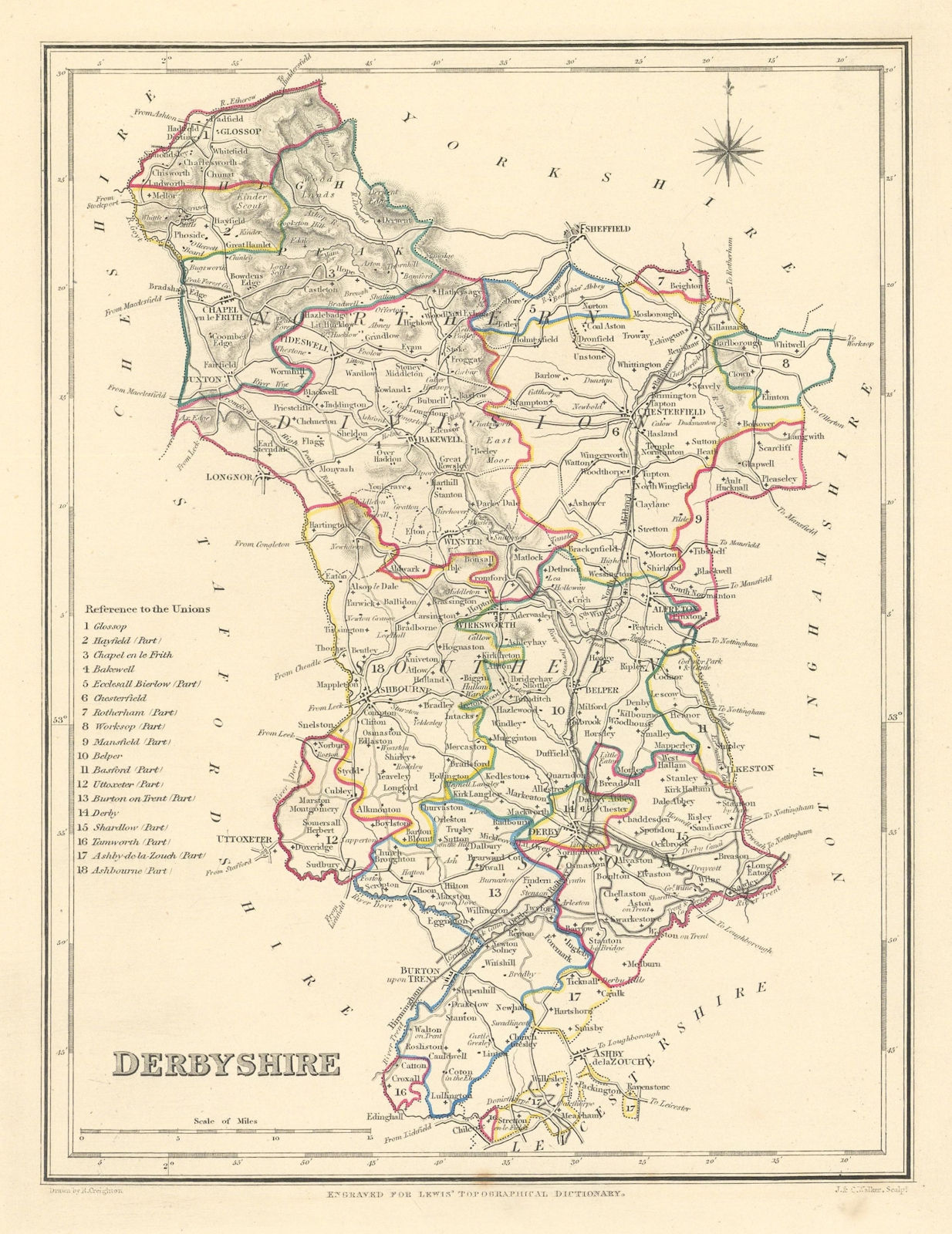 Associate Product Antique county map of DERBYSHIRE by Creighton & Walker for Lewis c1840 old