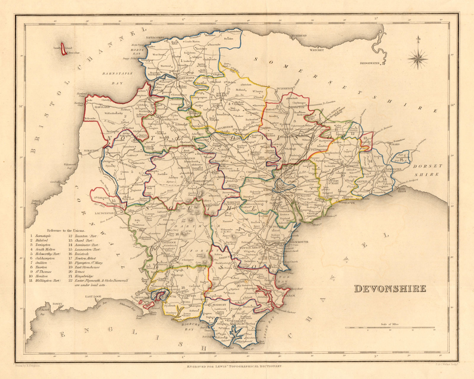 Antique county map of DEVONSHIRE by Creighton & Walker for Lewis c1840 old