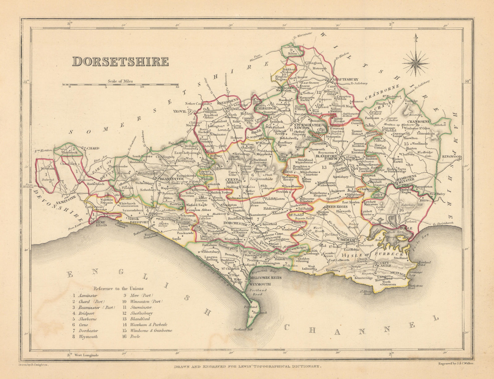 Associate Product Antique county map of DORSETSHIRE by Creighton & Walker for Lewis c1840