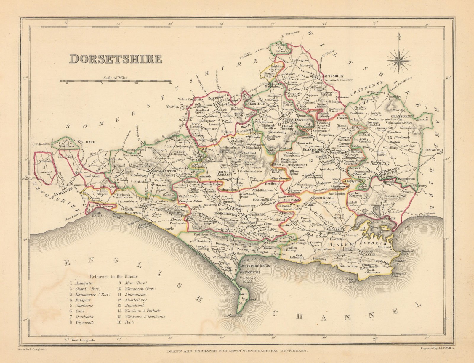 Antique county map of DORSETSHIRE by Creighton & Walker for Lewis c1840