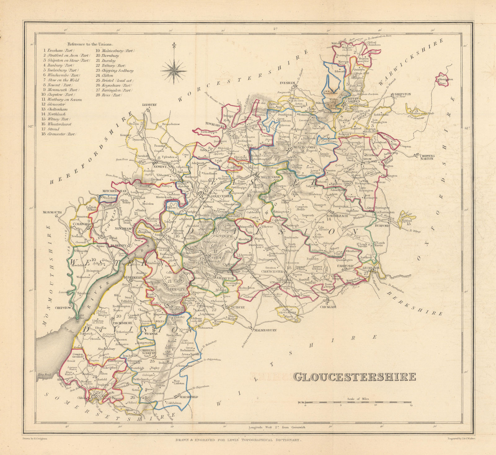 Associate Product Antique county map of GLOUCESTERSHIRE by Creighton & Walker for Lewis c1840