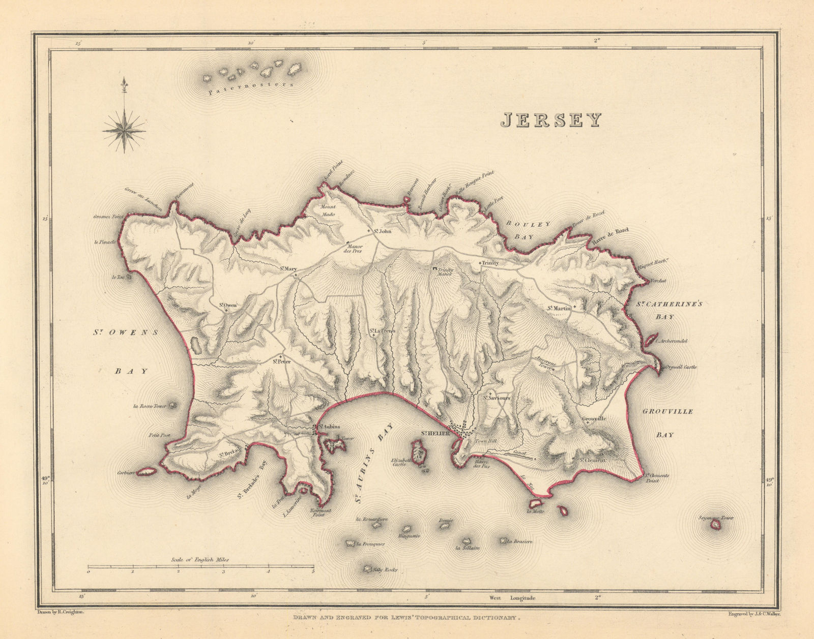 Associate Product Antique map of the island of JERSEY by Creighton & Walker for Lewis c1840