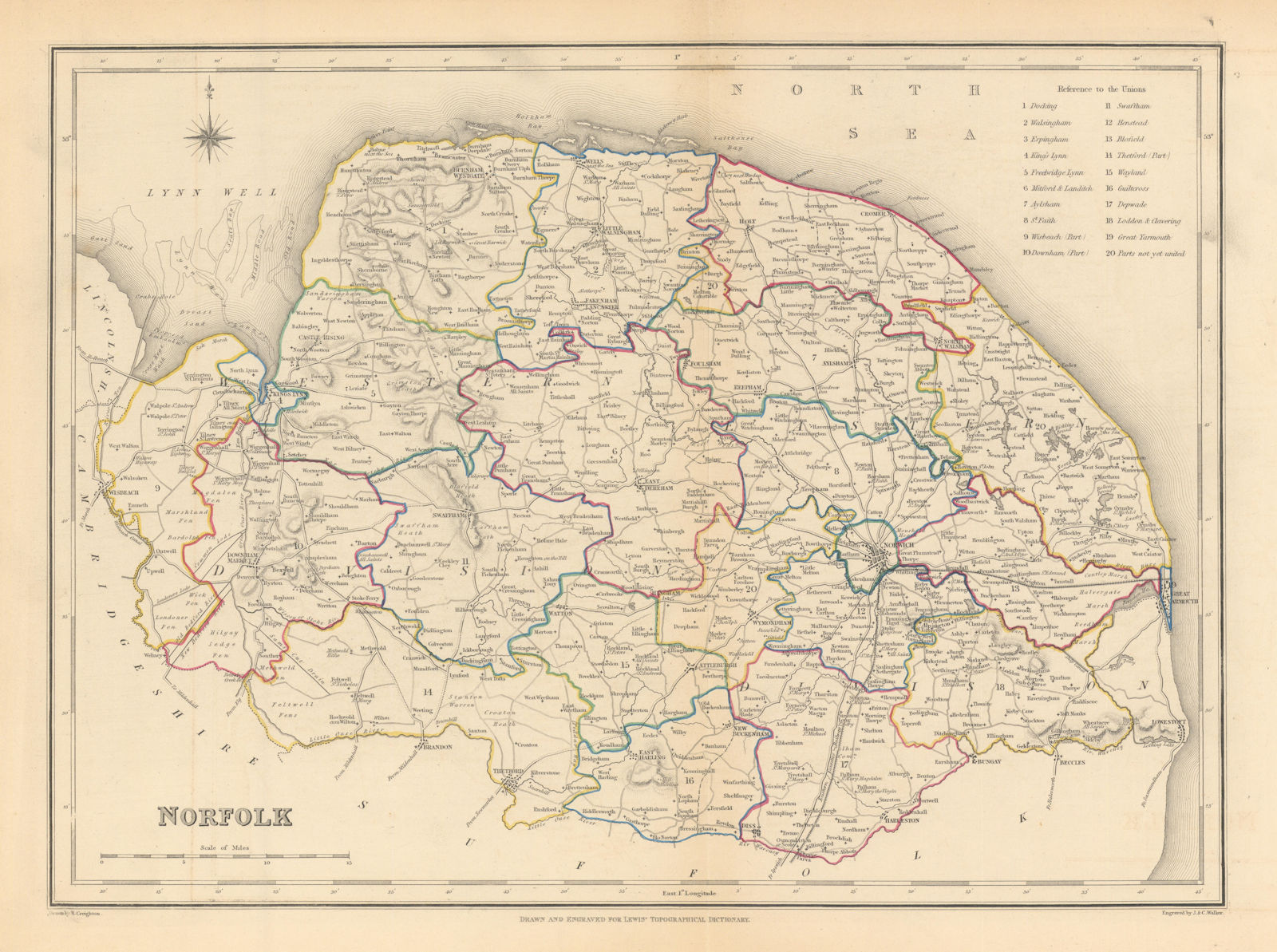 Antique county map of NORFOLK by Creighton & Walker for Lewis c1840 old