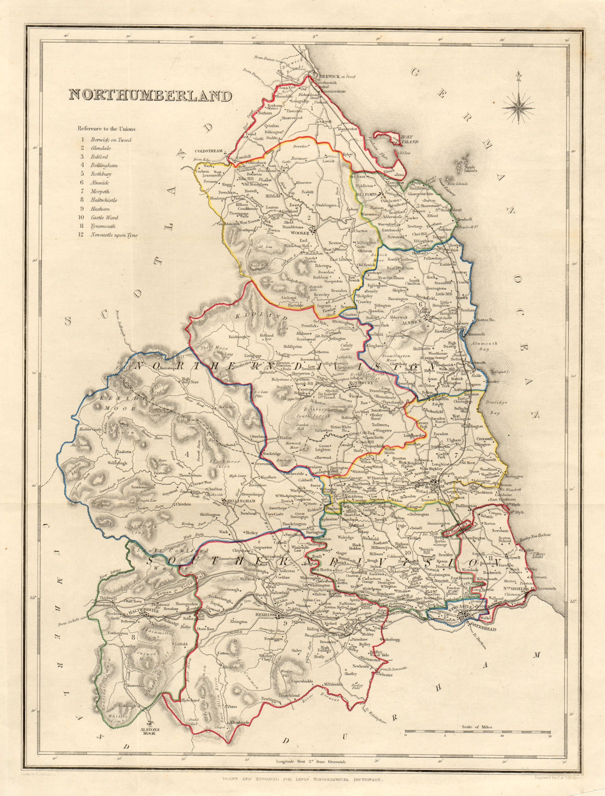 Associate Product Antique county map of NORTHUMBERLAND by Creighton & Walker for Lewis c1840