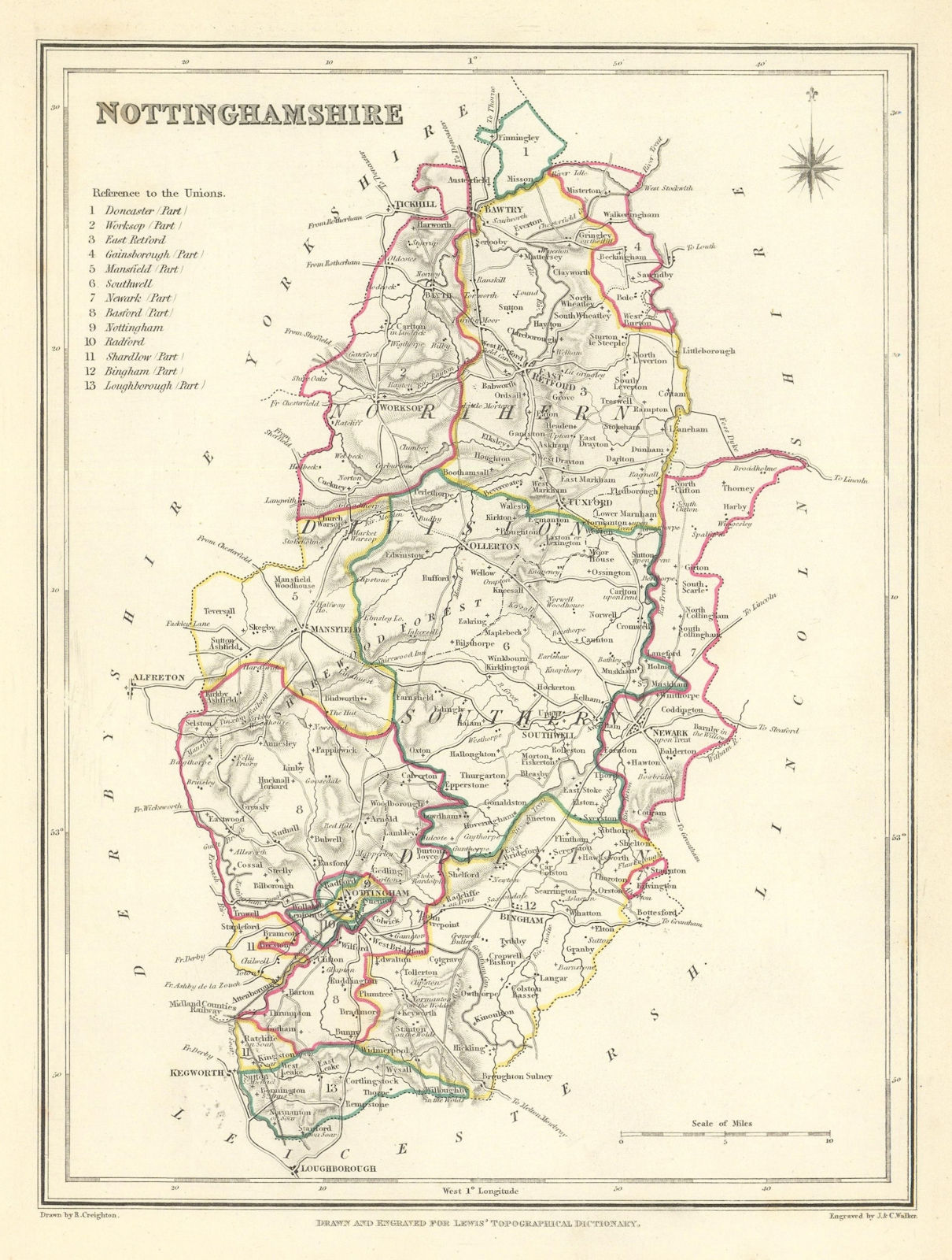 Associate Product Antique county map of NOTTINGHAMSHIRE by Creighton & Walker for Lewis c1840