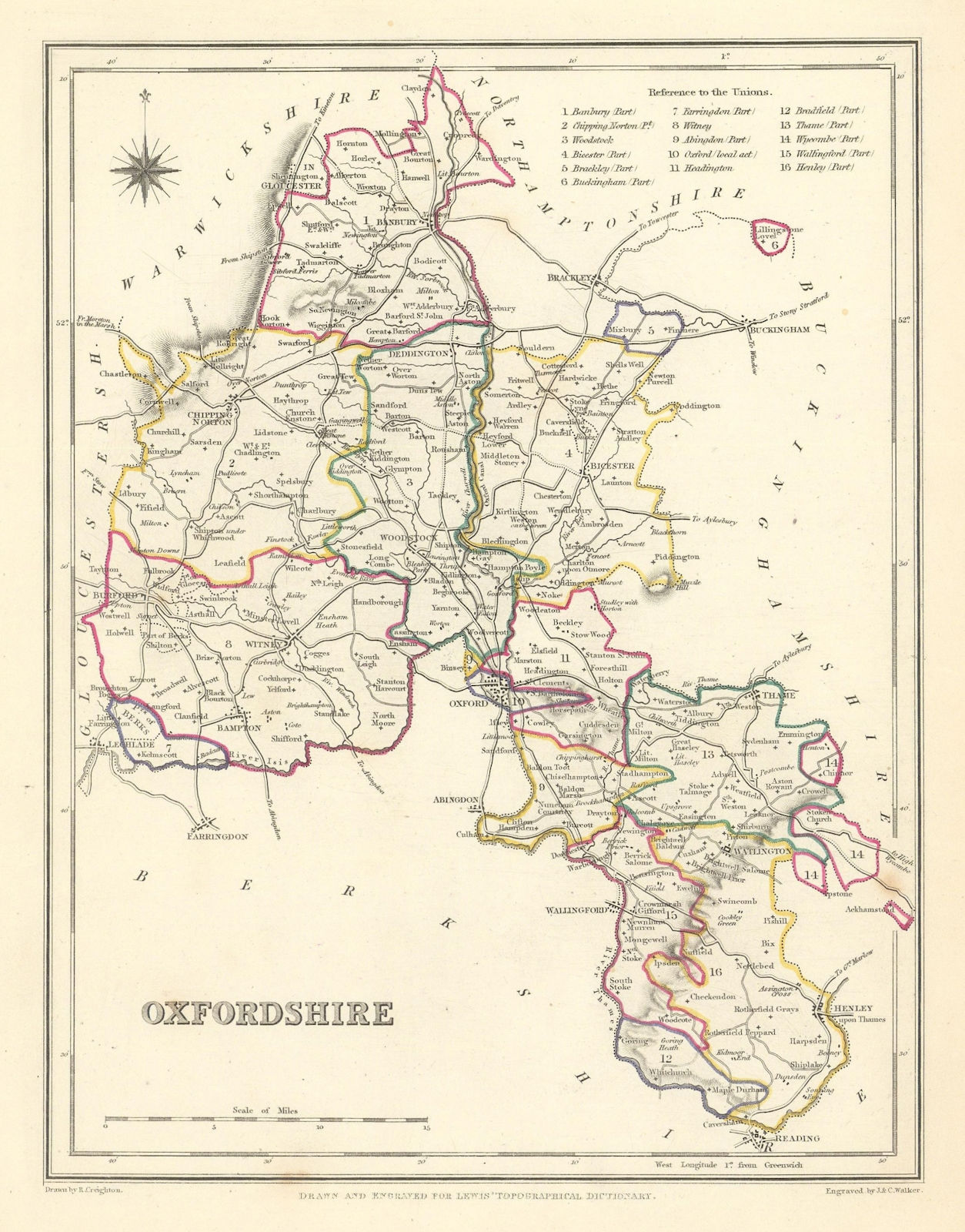 Antique county map of OXFORDSHIRE by Creighton & Walker for Lewis c1840
