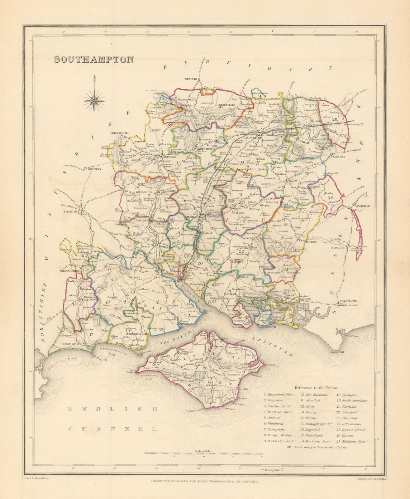 Associate Product Antique county map of 'Southampton' (HAMPSHIRE). Creighton, Walker & Lewis c1840
