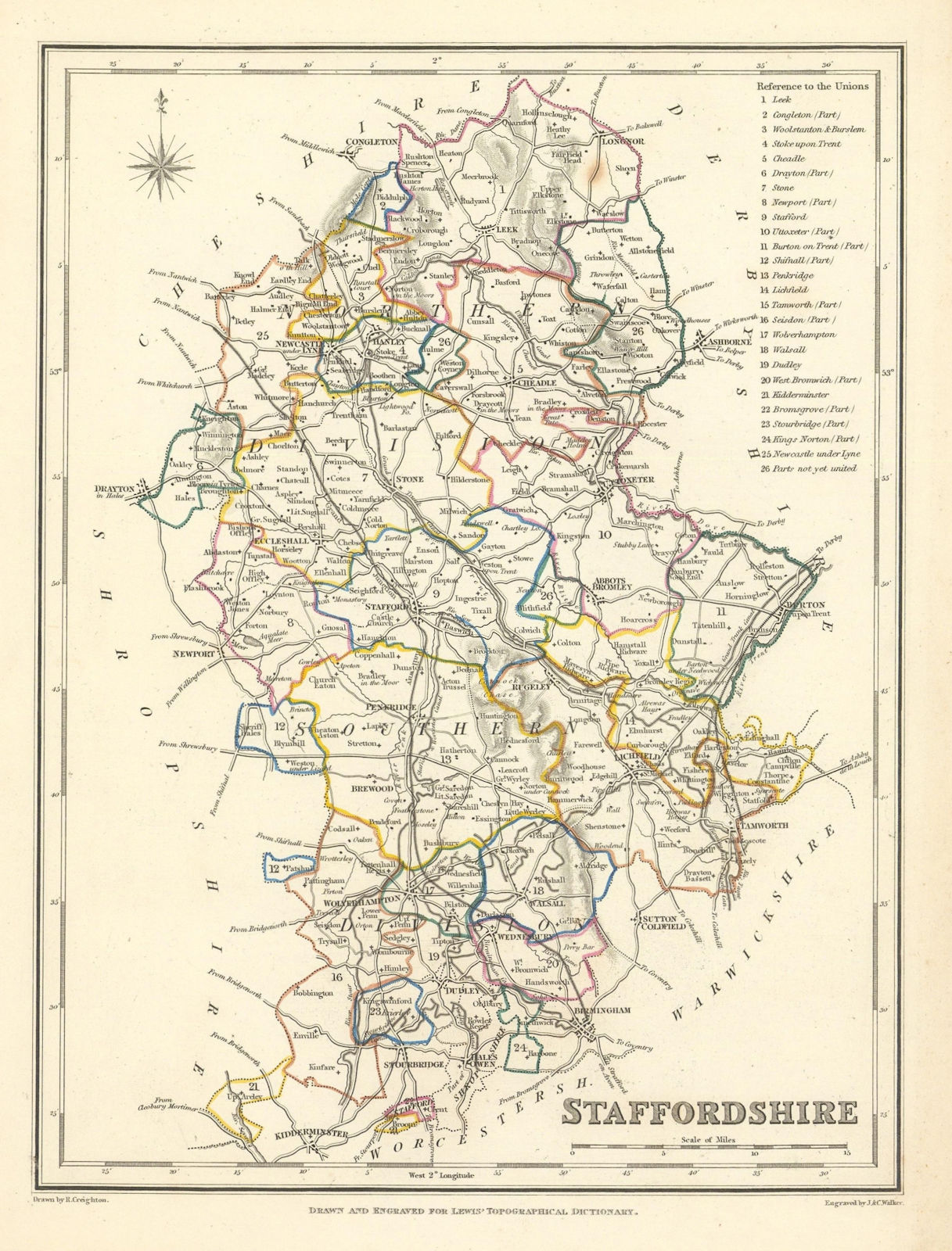 Antique county map of STAFFORDSHIRE by Creighton & Walker for Lewis c1840