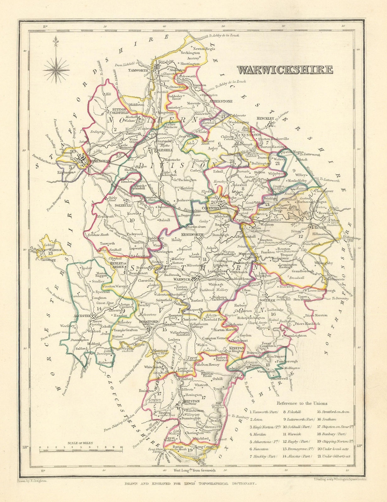 Antique county map of WARWICKSHIRE by Creighton & Starling for Lewis c1840