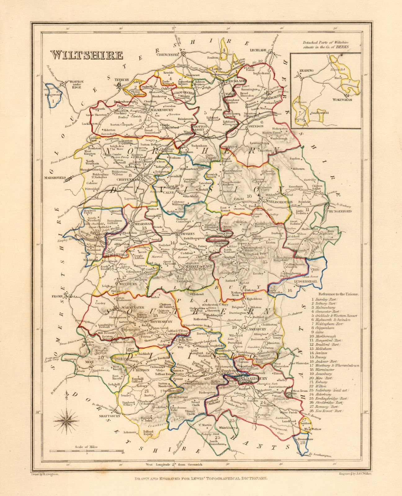 Associate Product Antique county map of WILTSHIRE by Creighton & Walker for Lewis c1840 old