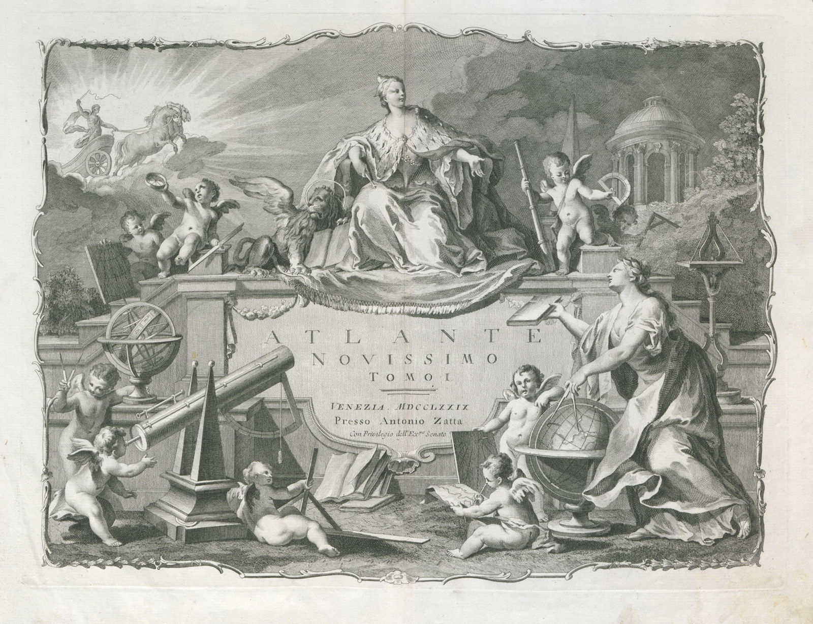 Decorative frontispiece to Antonio Zatta's Atlante Novissimo. Tomo I 1779