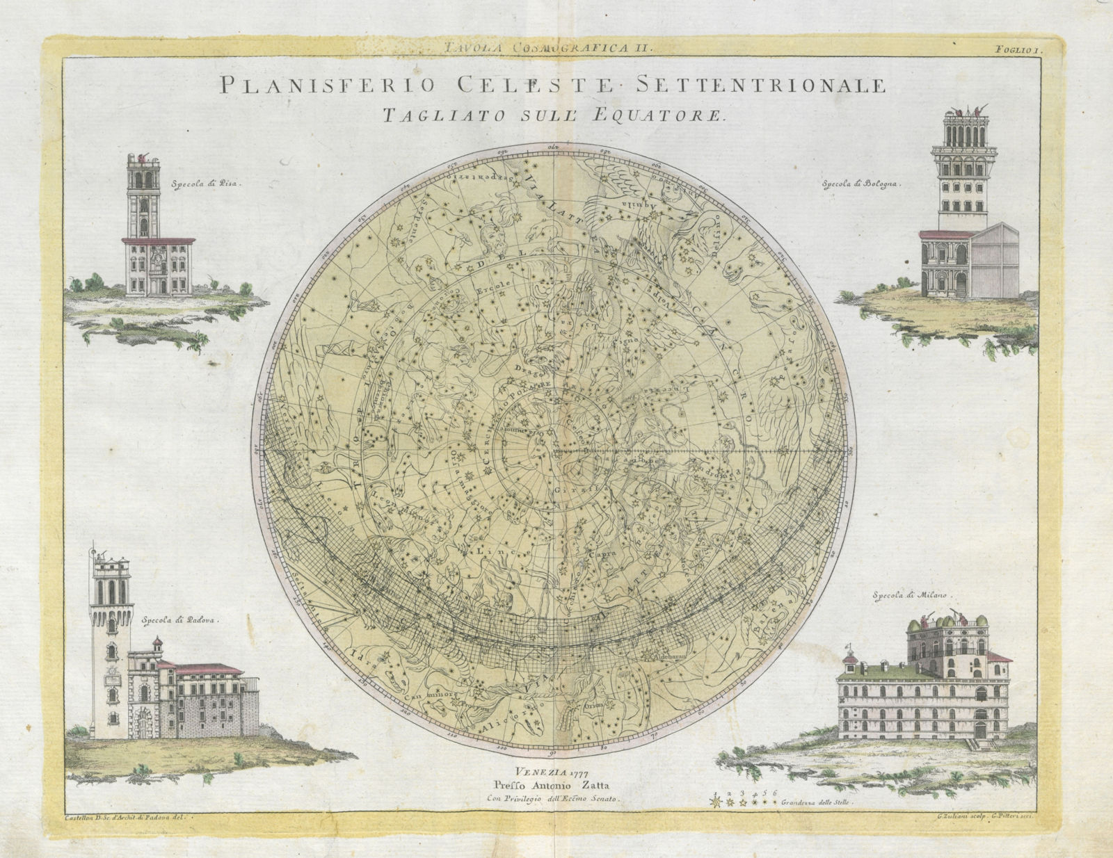 Planisferio Celeste Settentrionale. Northern hemisphere celestial ZATTA 1779 map