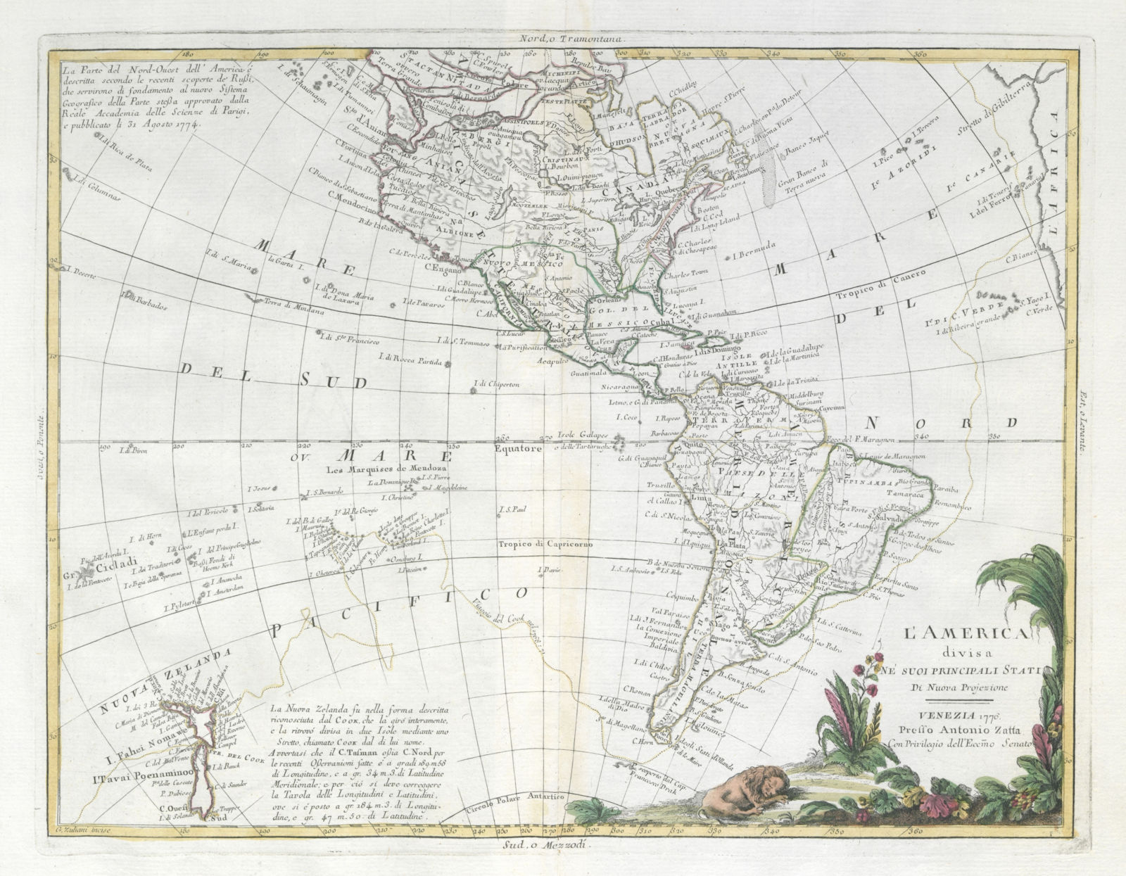 "L'America divisa ne'suoi principali stati" North & South America ZATTA 1779 map