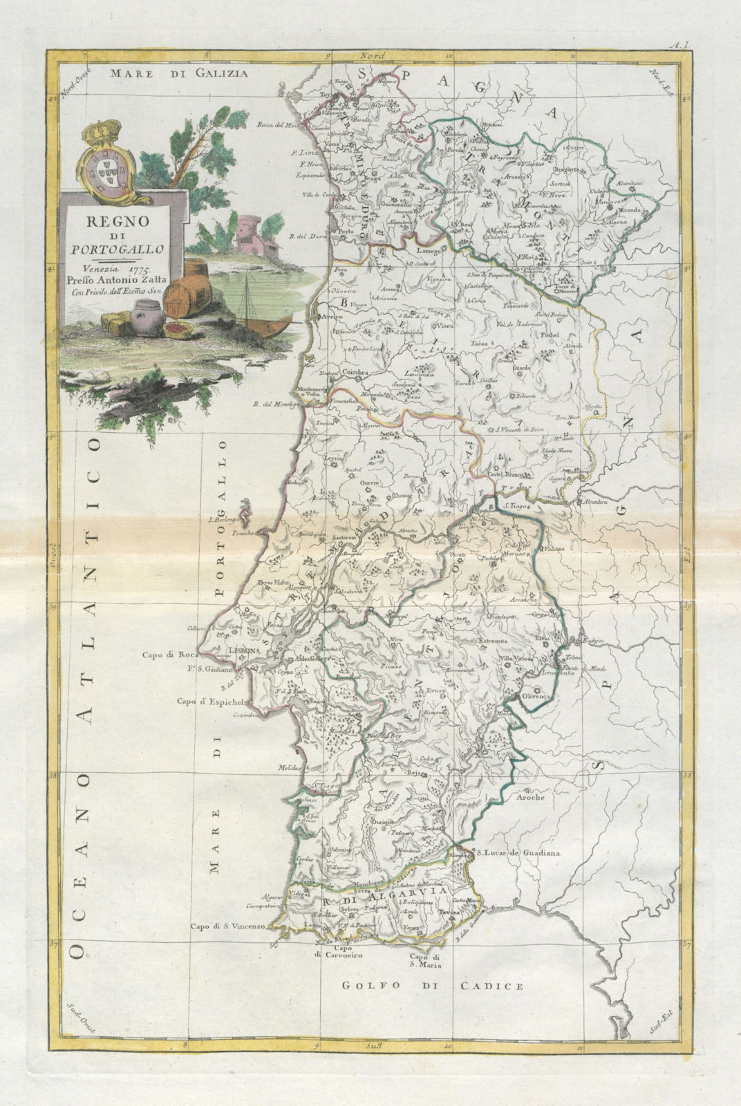 "Regno di Portogallo". Kingdom of Portugal. ZATTA 1779 old antique map chart