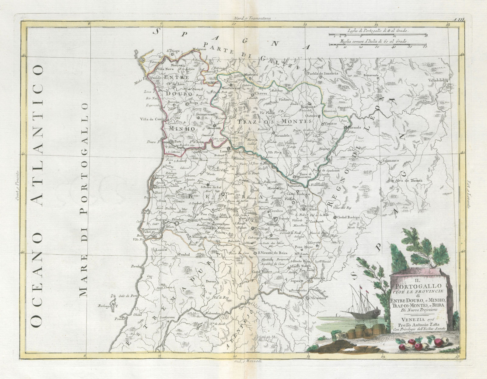 "Il Portogallo…". Northern Portugal. Tras-os-Montes. Beira. ZATTA 1779 old map