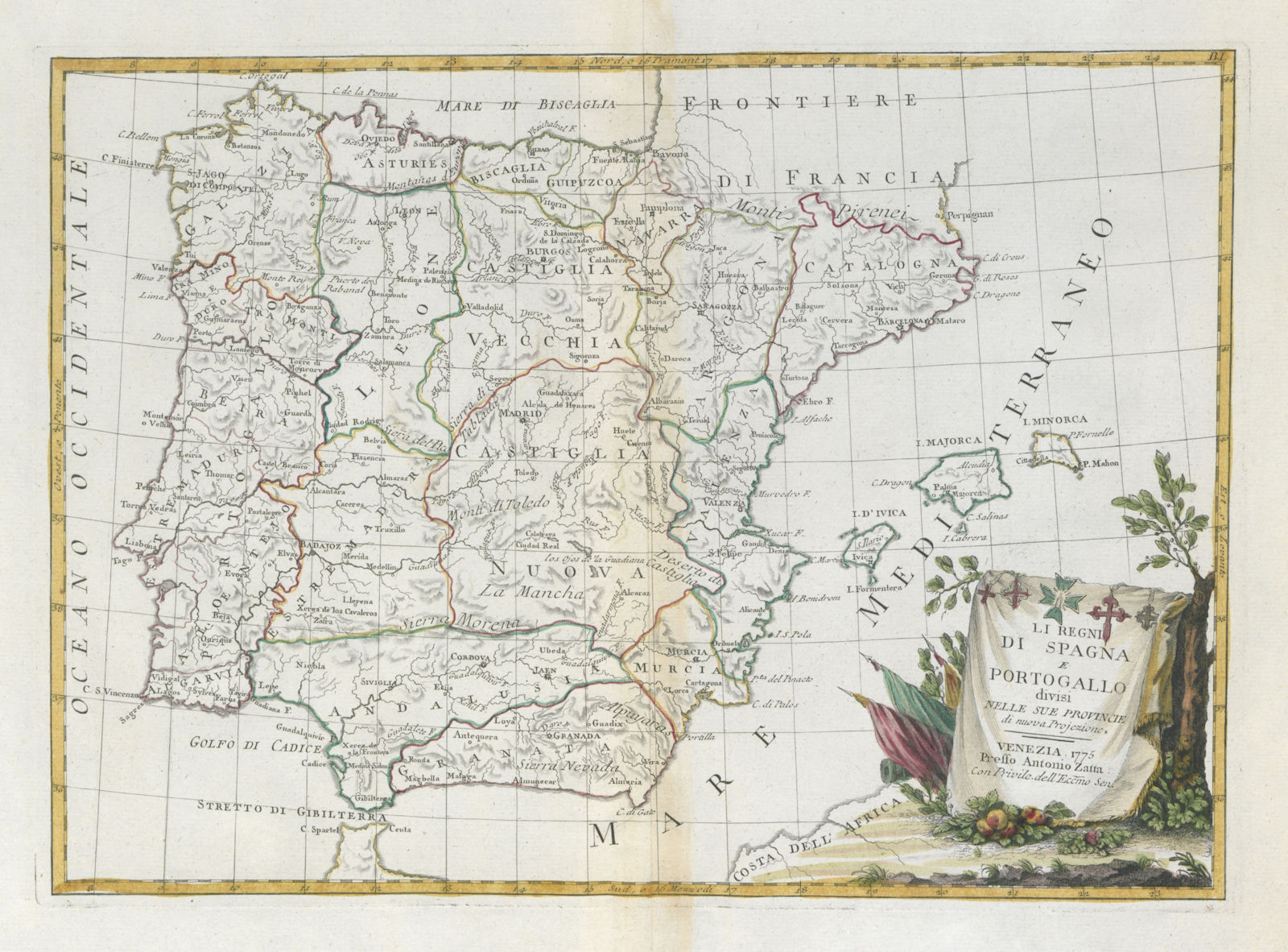 "Li Regni di Spagna e Portogallo…". Spain & Portugal. Iberia. ZATTA 1779 map