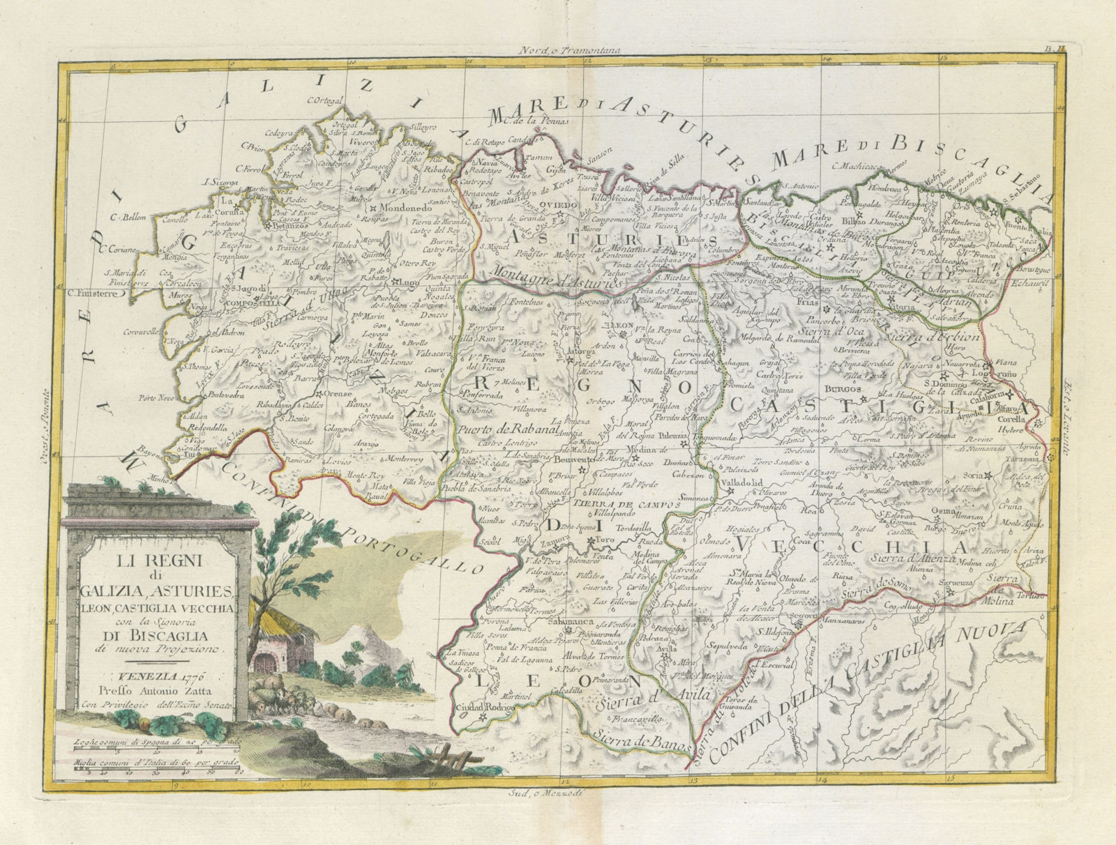 "Li Regni di Galizia, Asturies, Leon…" NW Spain Galicia Asturias. ZATTA 1779 map