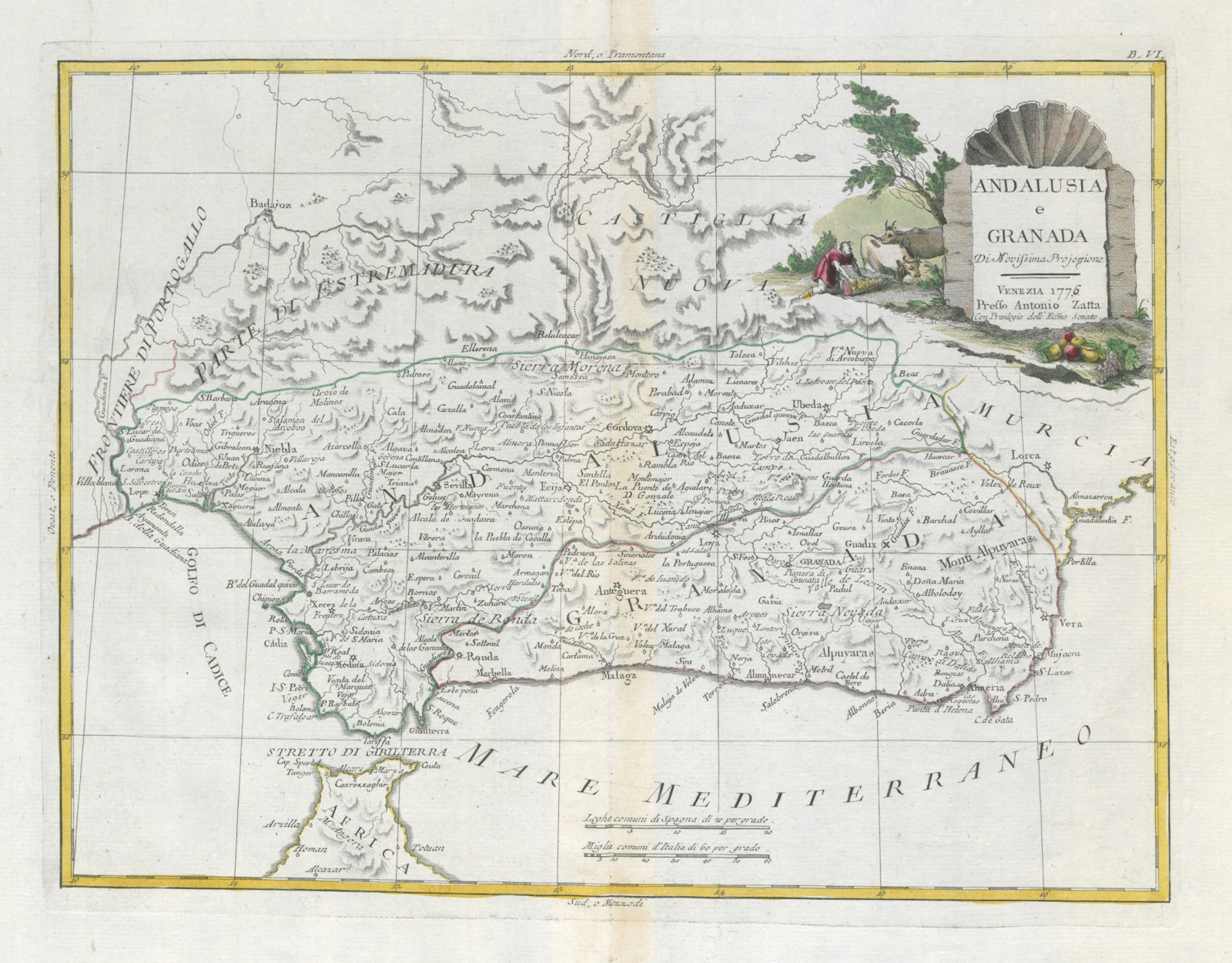 "Andalusi e Granada". Andalusia. Southern Spain. ZATTA 1779 old antique map