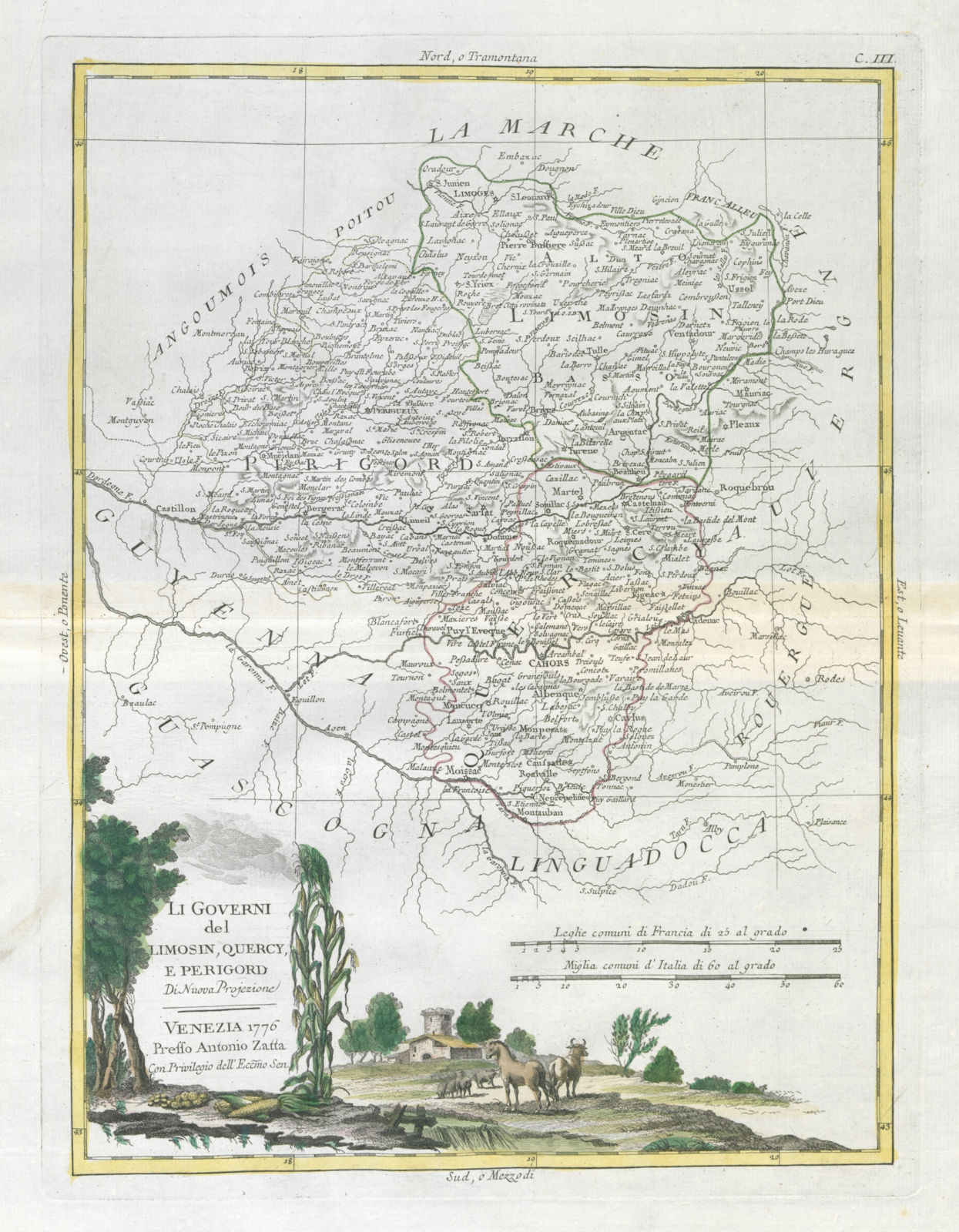 "Li Governi del Limosin, Quercy, e Perigord". Limousin. ZATTA 1779 old map