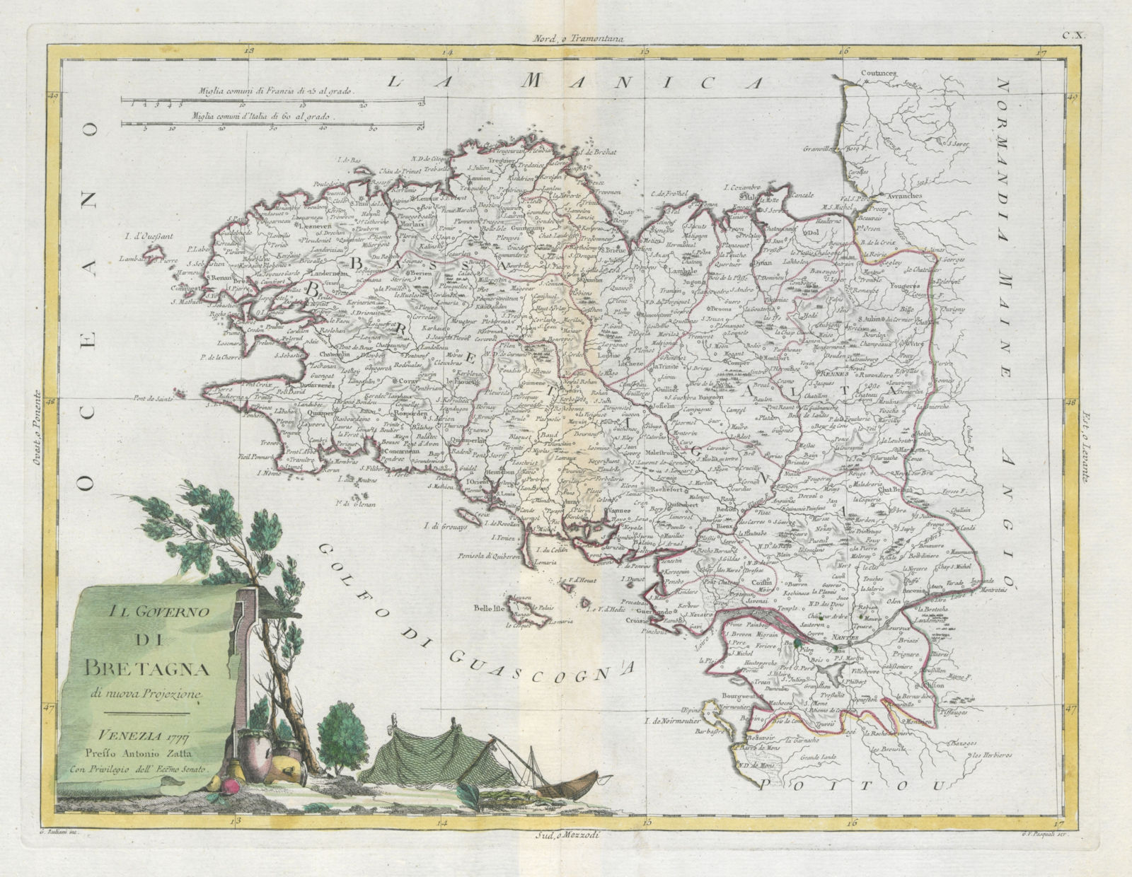 "Il Governo di Bretagna". Brittany / Bretagne. NW France. ZATTA 1779 old map