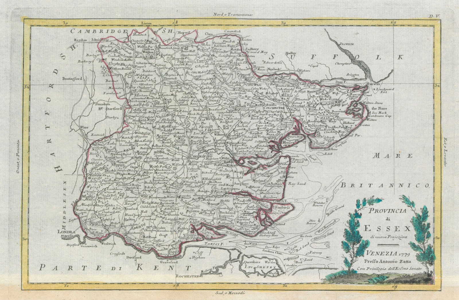 Associate Product "Provincia di Essex". Essex county map. ZATTA 1779 old antique plan chart