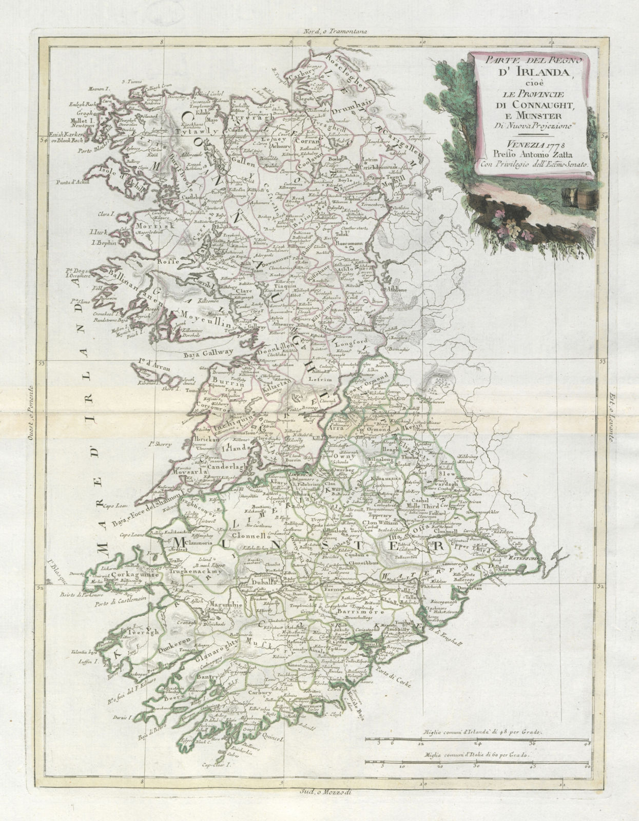 "Parte del Regno d'Irlanda… Connaught e Munster" Western Ireland. ZATTA 1779 map