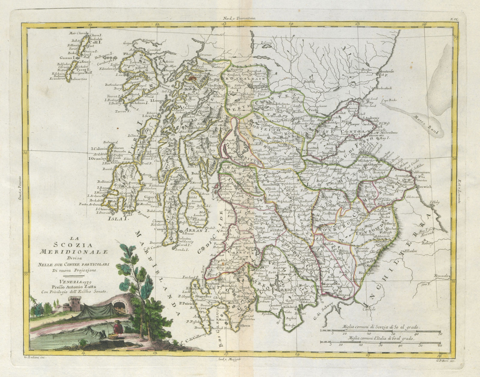 "La Scozia Meridionale…". Southern Scotland. ZATTA 1779 old antique map chart