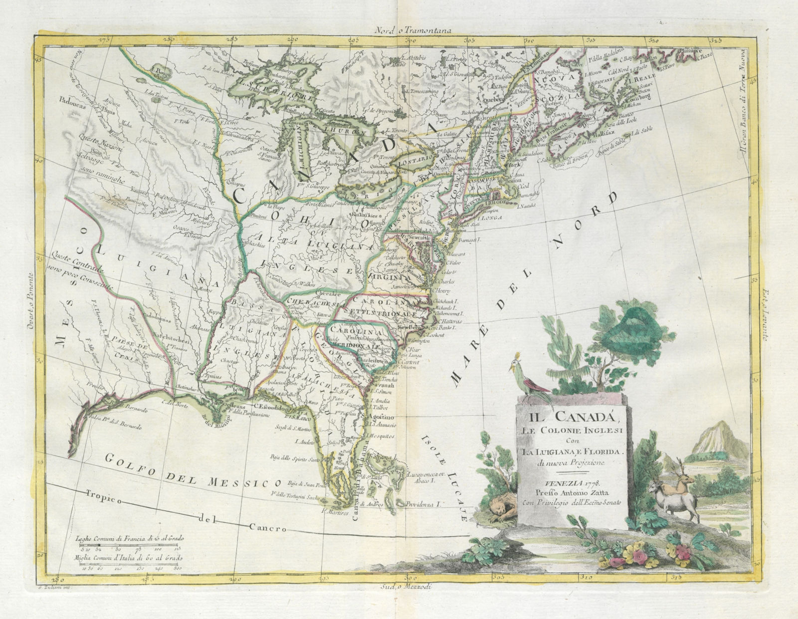 "Il Canada, le Colonie Inglesi con la Luigiana, e Florida". USA. ZATTA 1779 map