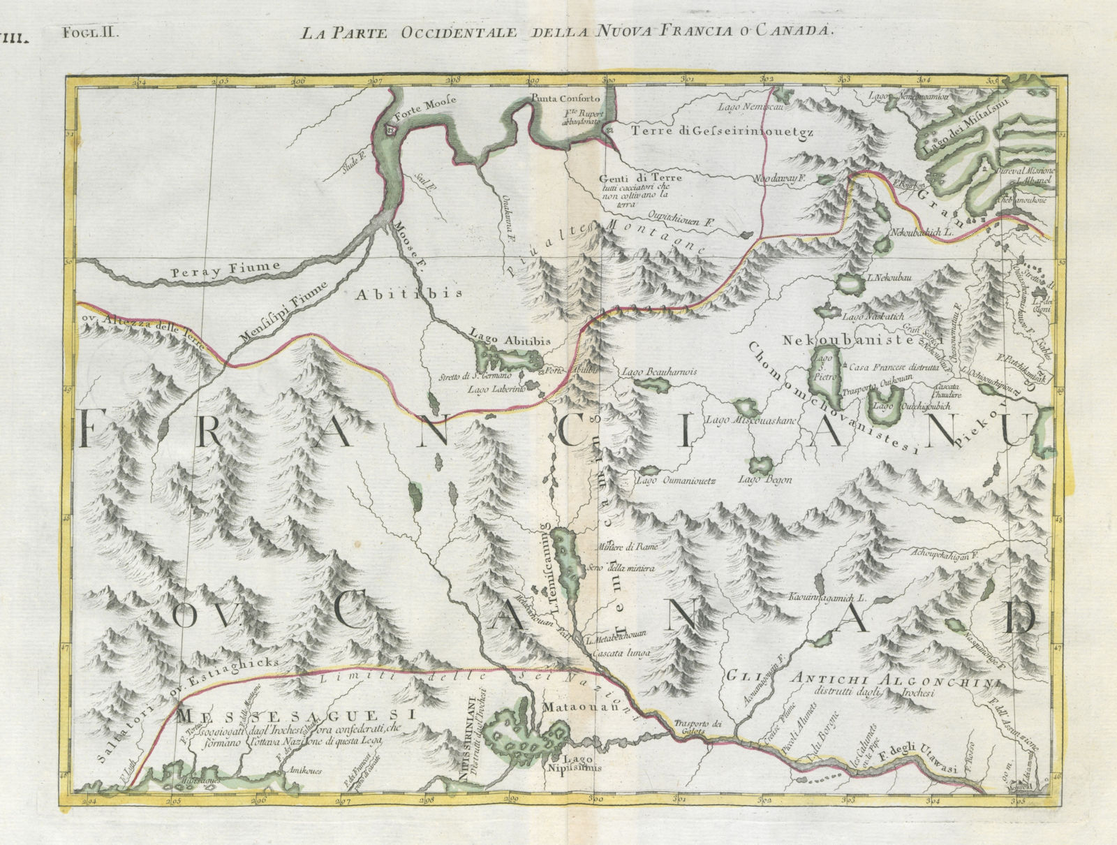 "La parte Occidentale della Nuova Francia o Canada". QC Ontario. ZATTA 1779 map