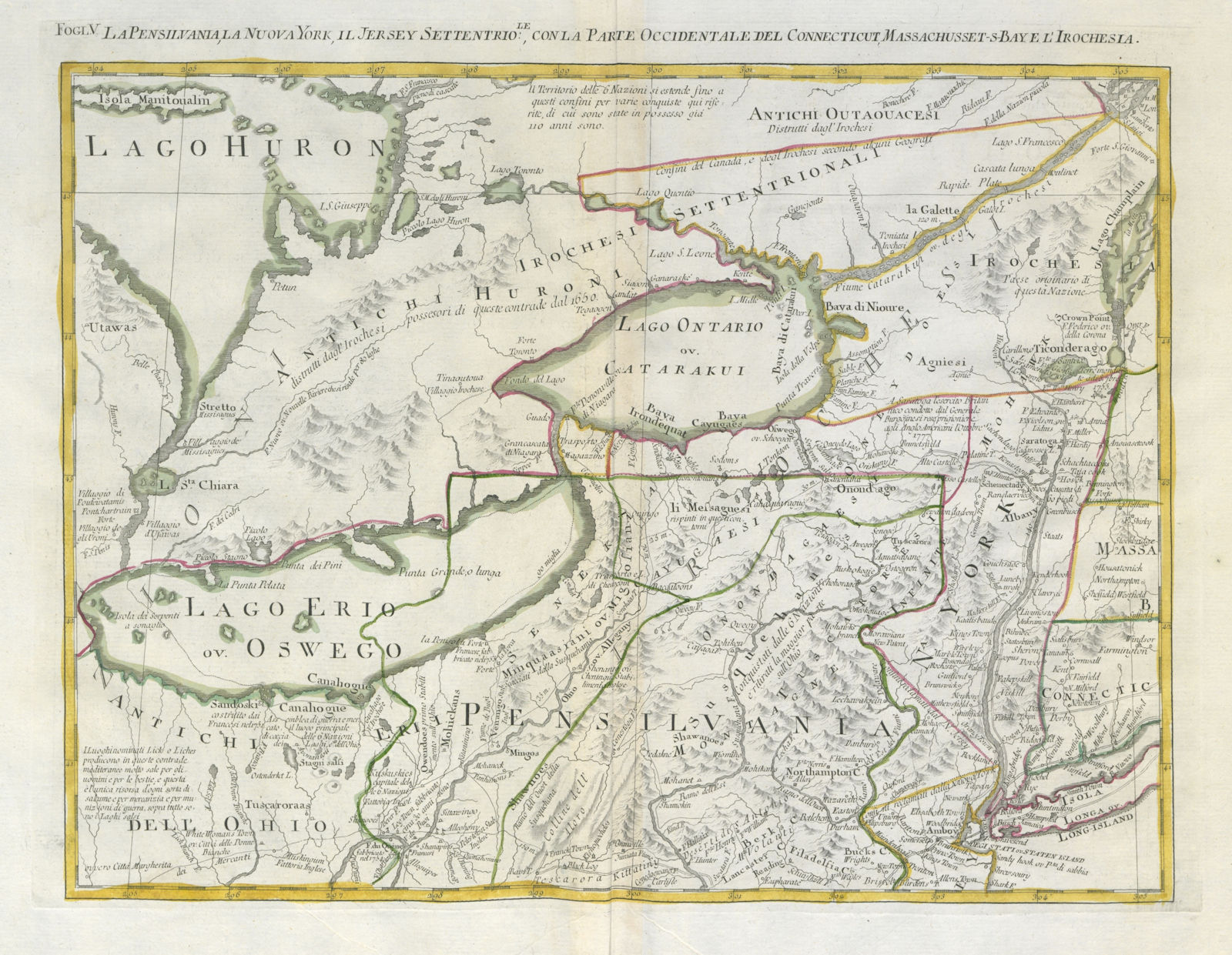 "La Pensilvania, la Nuova York…". Pennsylvania New York Ontario. ZATTA 1779 map