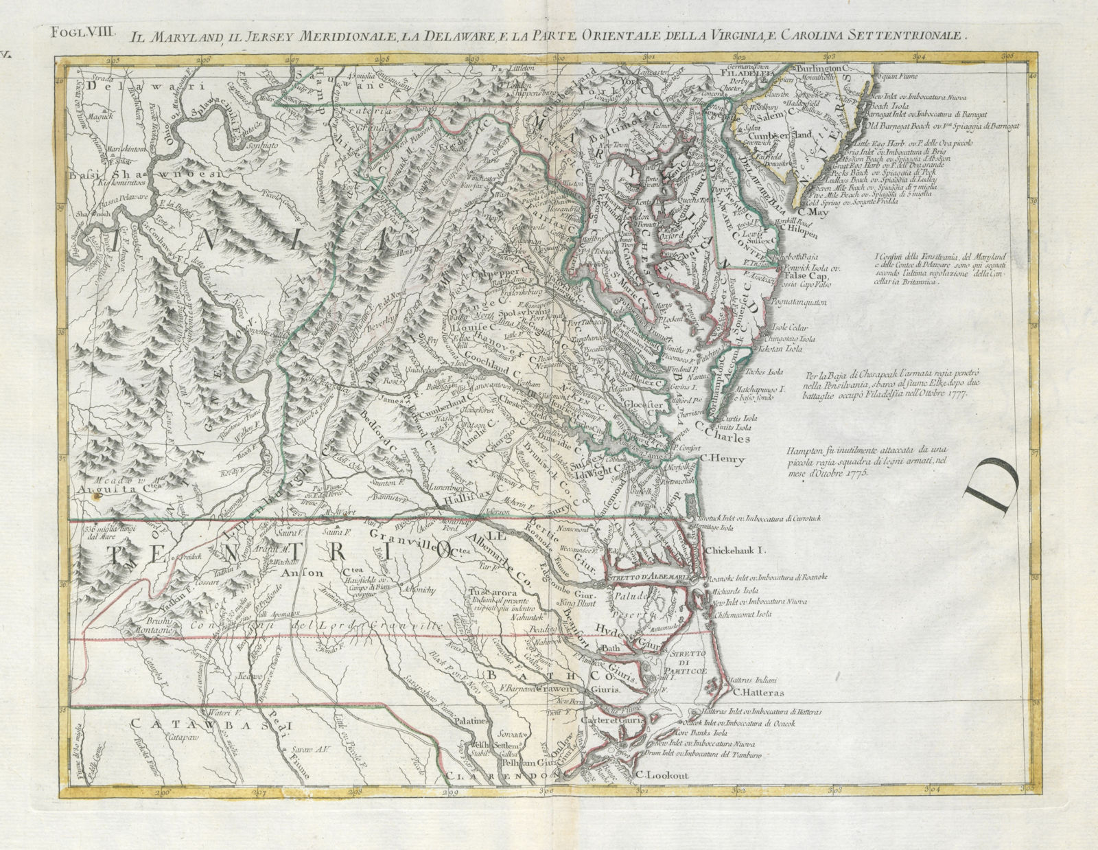 "Il Maryland, il Jersey Meridionale…" North Carolina Virginia DE. ZATTA 1779 map