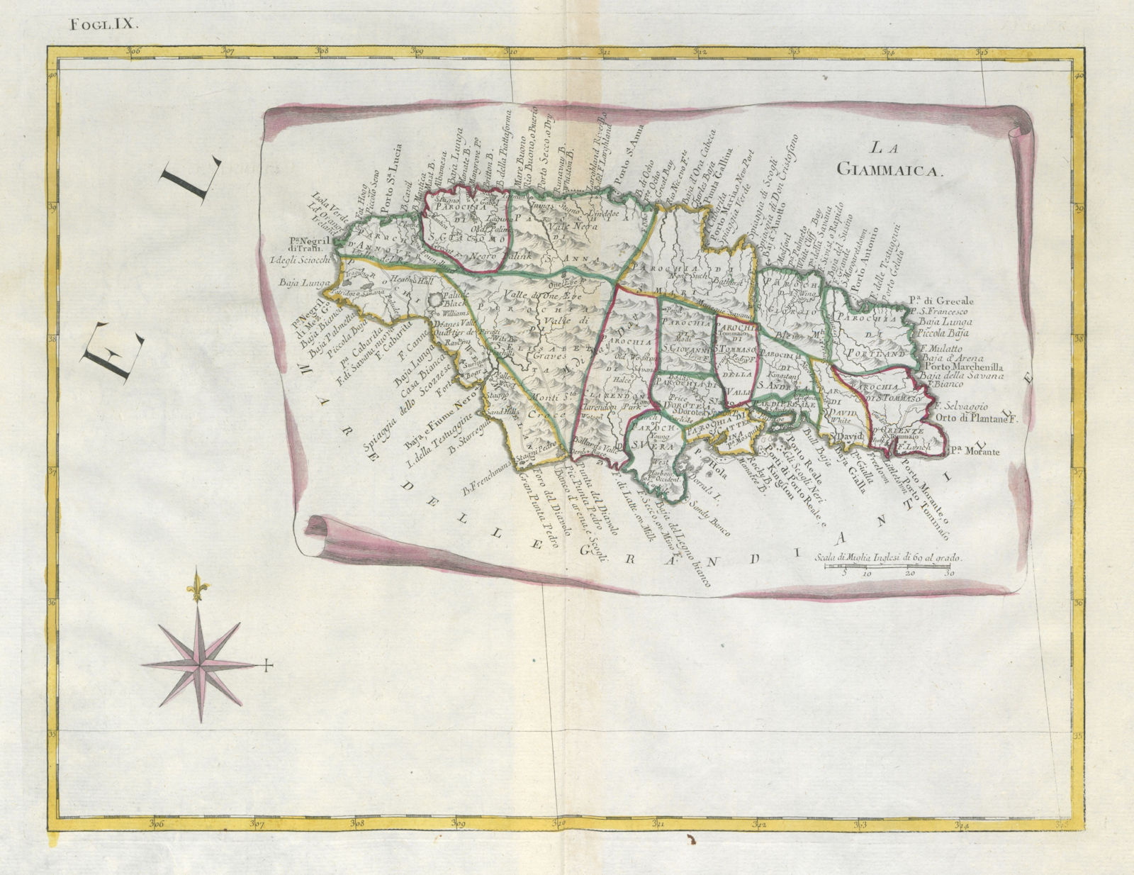 "La Giammaica". The island of Jamaica. ZATTA 1779 old antique map plan chart
