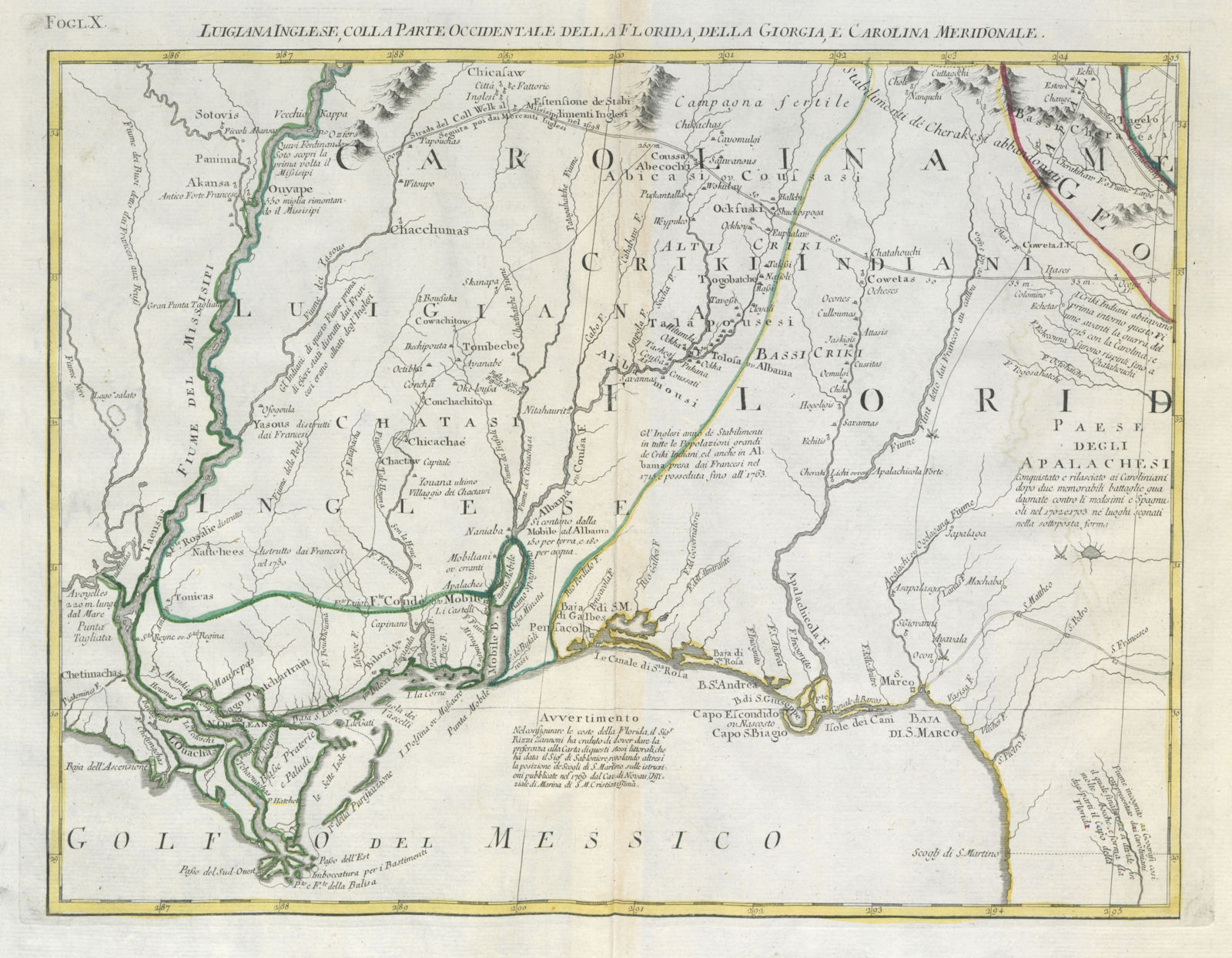 "Luigiana Inglese…" US Deep South Louisiana Mississippi AL FL GA. ZATTA 1779 map