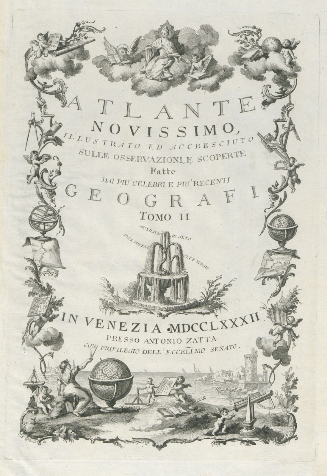 Associate Product Frontispiece Tomo II. Volume 2 Title page. Atalante Novissimo. ZATTA 1783