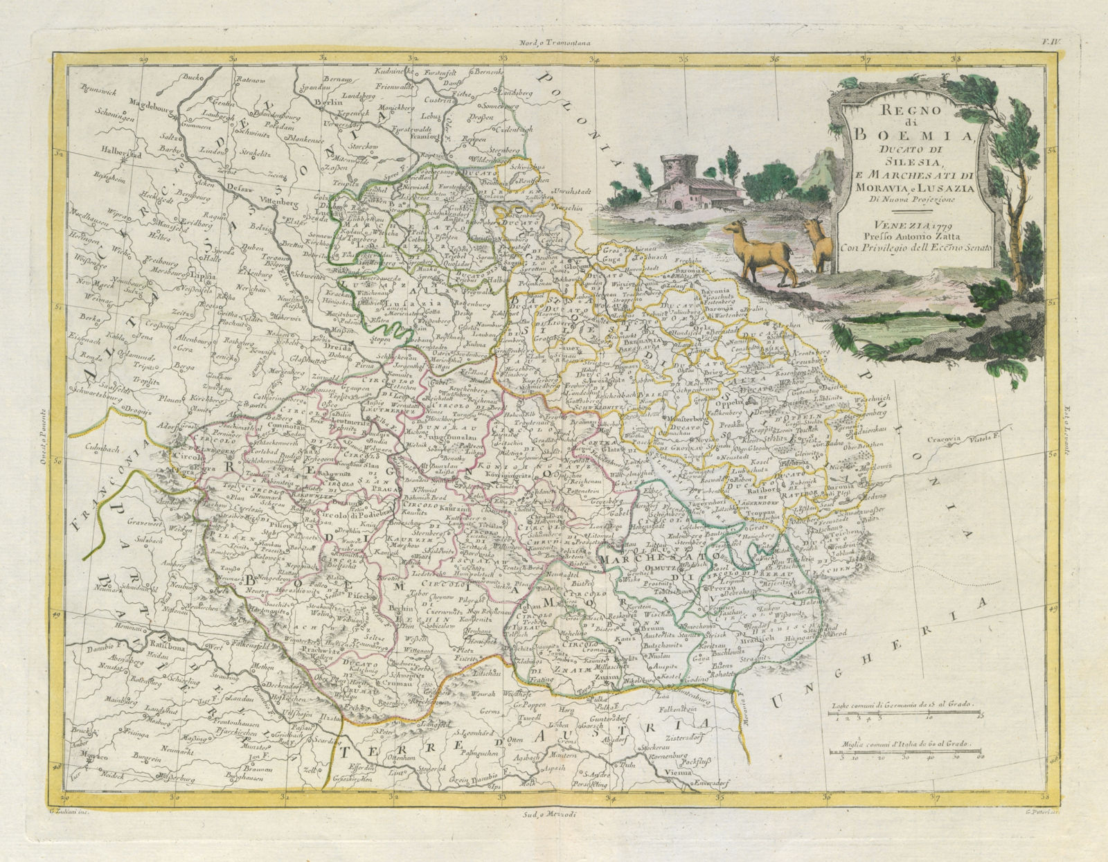 "Regno di Boemia… Silesia… Moravia e Lusazia" Czechia & SW Poland ZATTA 1783 map