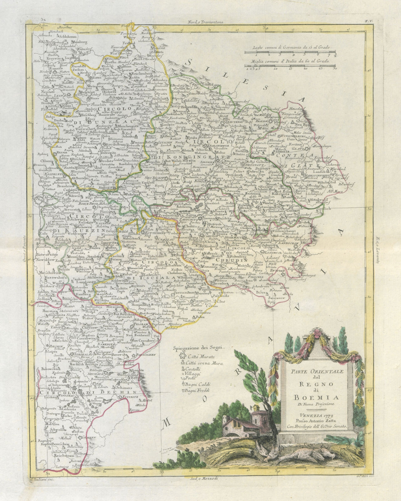 "Parte Orientale del Regno di Boemia". Eastern Bohemia. Czechia. ZATTA 1783 map