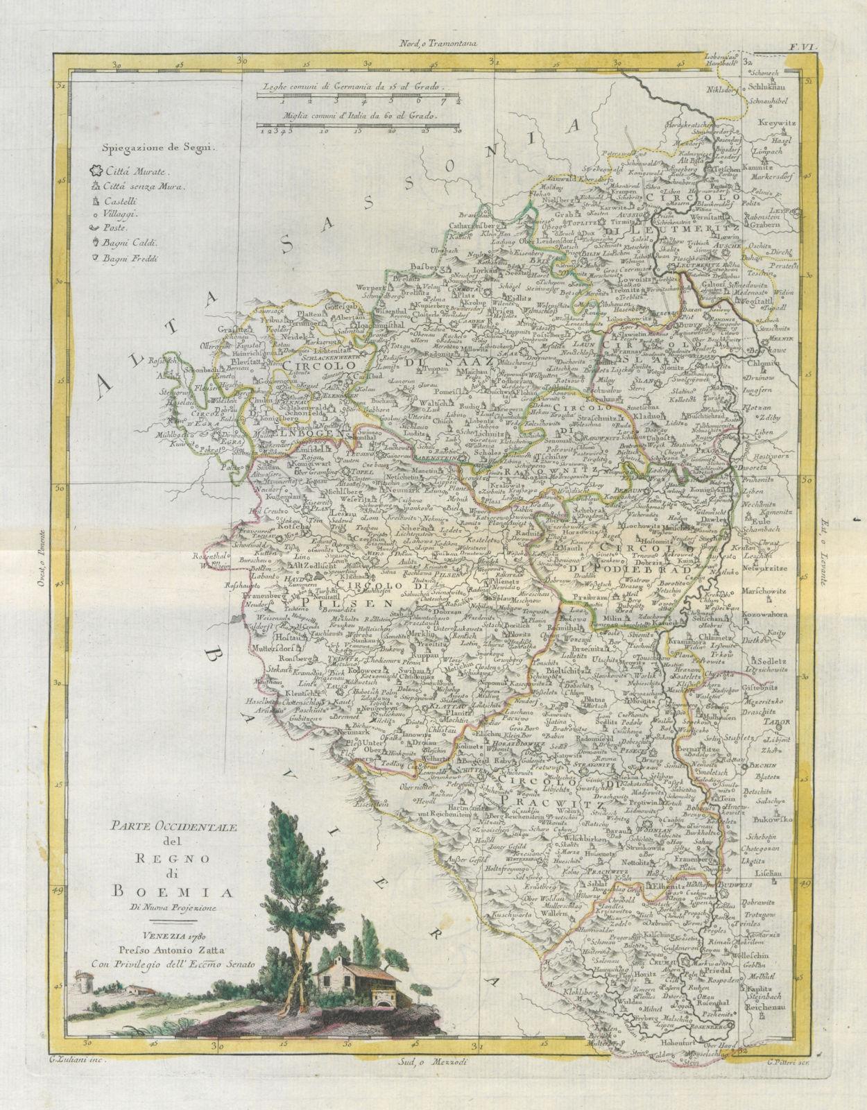 "Parte Occidentale del Regno di Boemia" Western Bohemia. Czechia. ZATTA 1783 map
