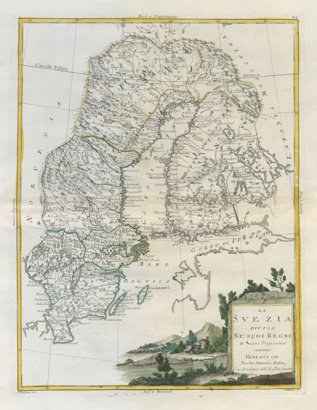 "La Svezia divisa ne'suoi Regni". Sweden & Finland. Baltic Sea. ZATTA 1783 map