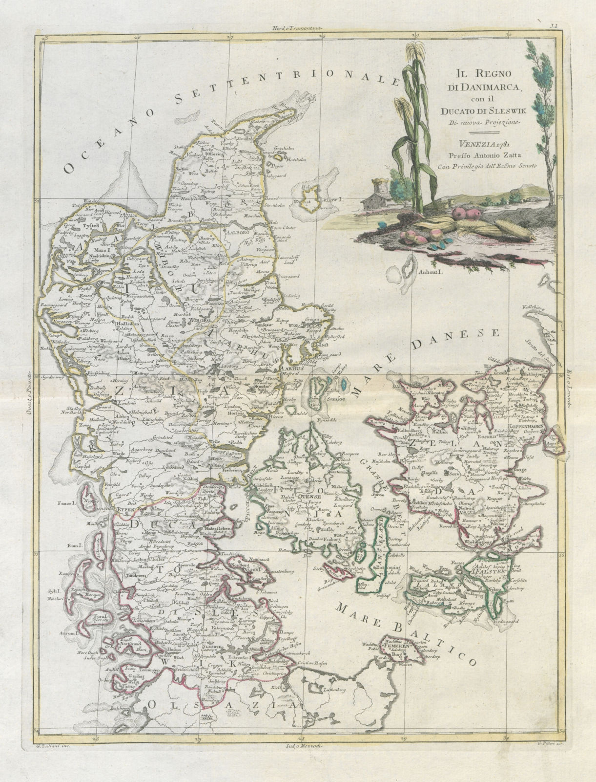 "Il Regno di Danimarca, con… Sleswik". Denmark & Schleswig. ZATTA 1783 old map