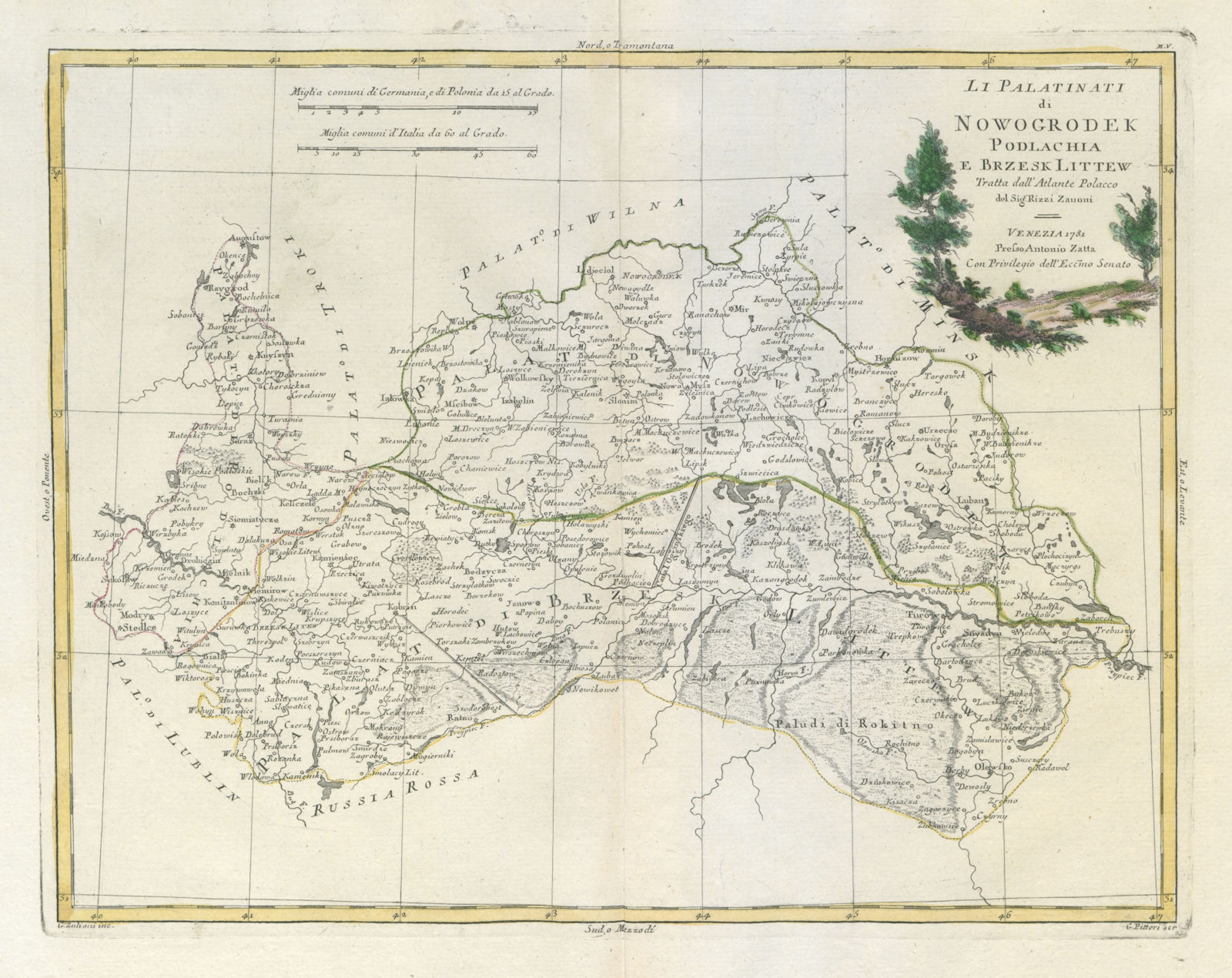 "Li Palatinati di Nowogrodek, Podlachia…". SW Belarus & E Poland. ZATTA 1783 map