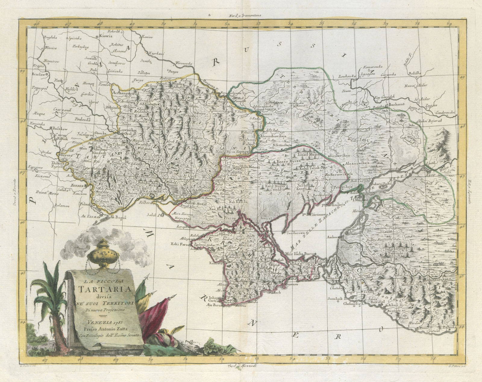 "La Piccola Tartaria…" Little Tartary. Ukraine Crimea Krasnodar. ZATTA 1783 map