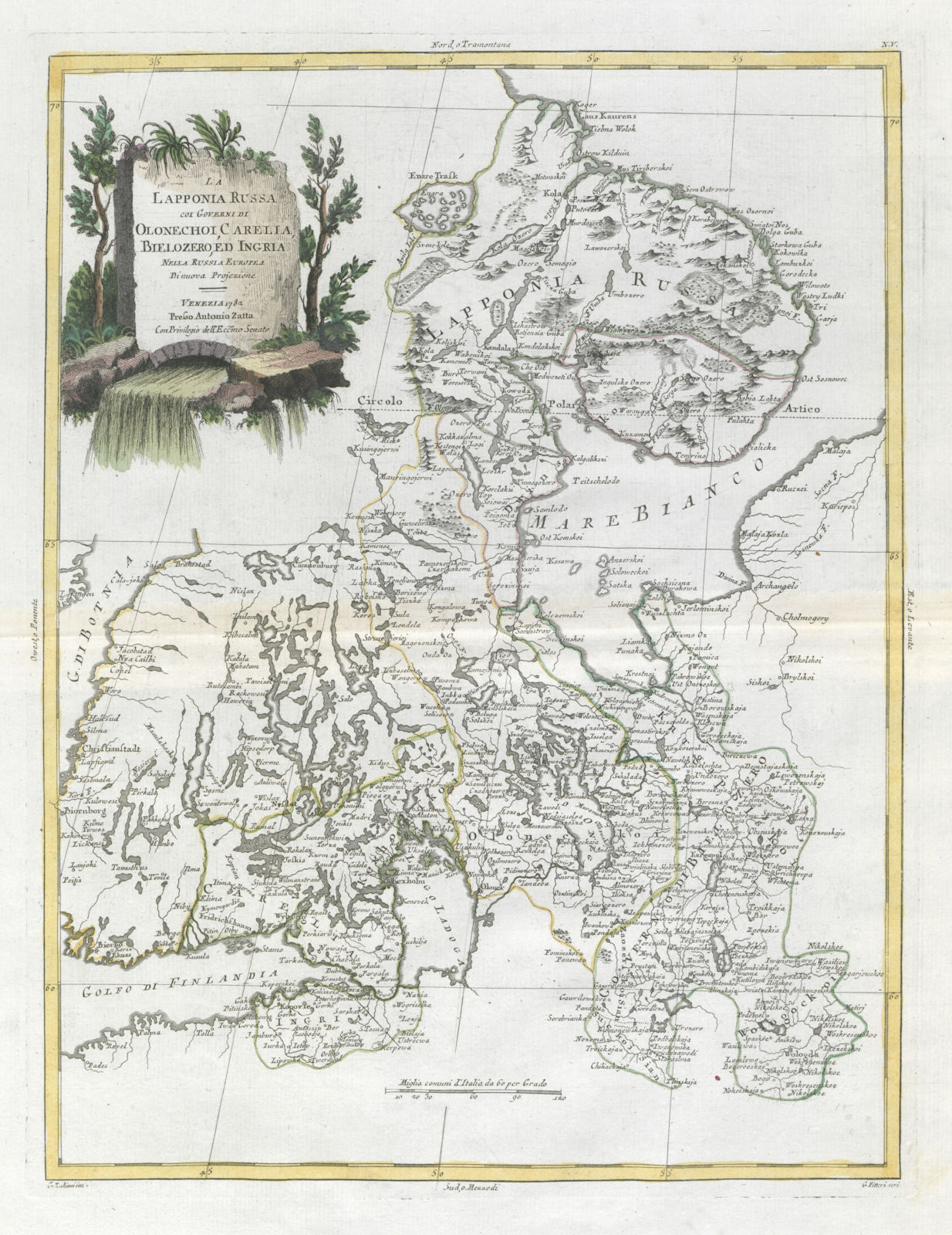 "La Lapponia Russa…". Russian Lapland. NW Russia. South Finland. ZATTA 1783 map