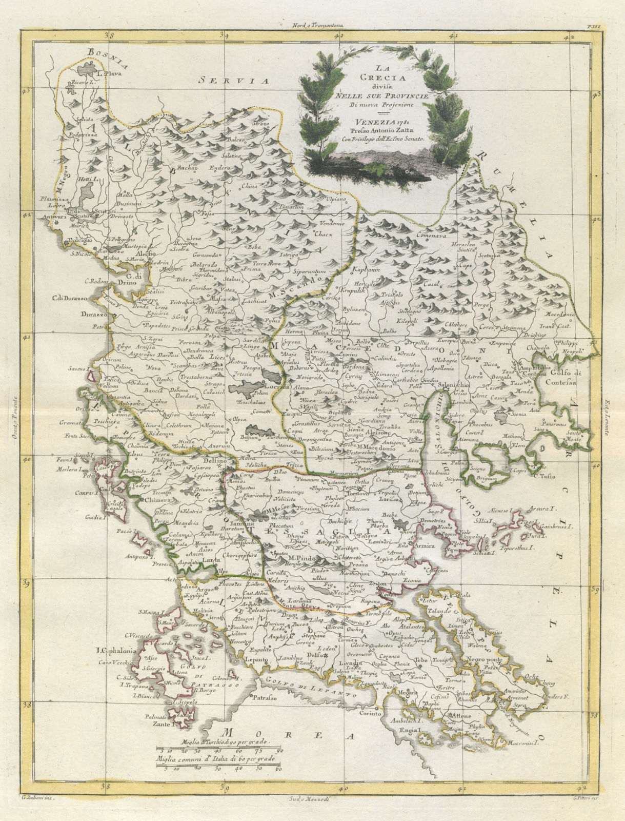 "La Grecia divisa…". Mainland Greece, Albania & Macedonia. ZATTA 1783 old map