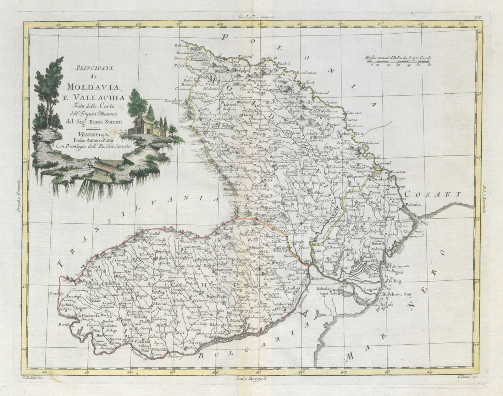 "Principati di Moldavia, e Vallachia…" Moldova Wallachia Romania. ZATTA 1783 map